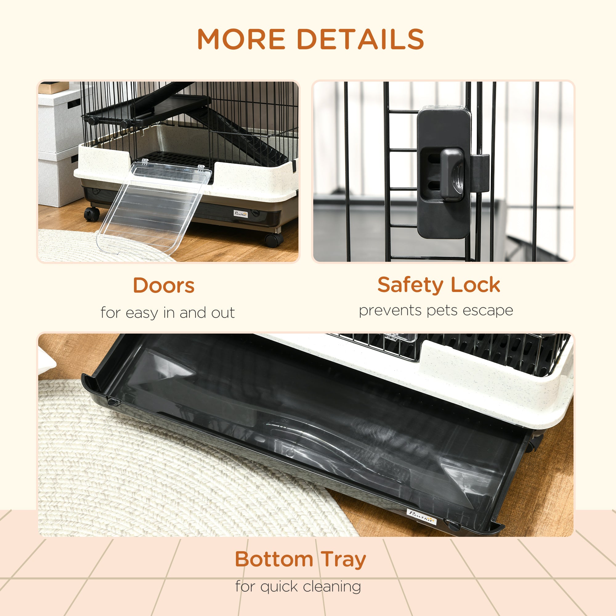 32"L 6-Level Small Animal Cage Rabbit Hutch with Universal Lockable Wheels, Slide-out Tray for Bunny, Chinchillas, Ferret, Black - Black - Image 7