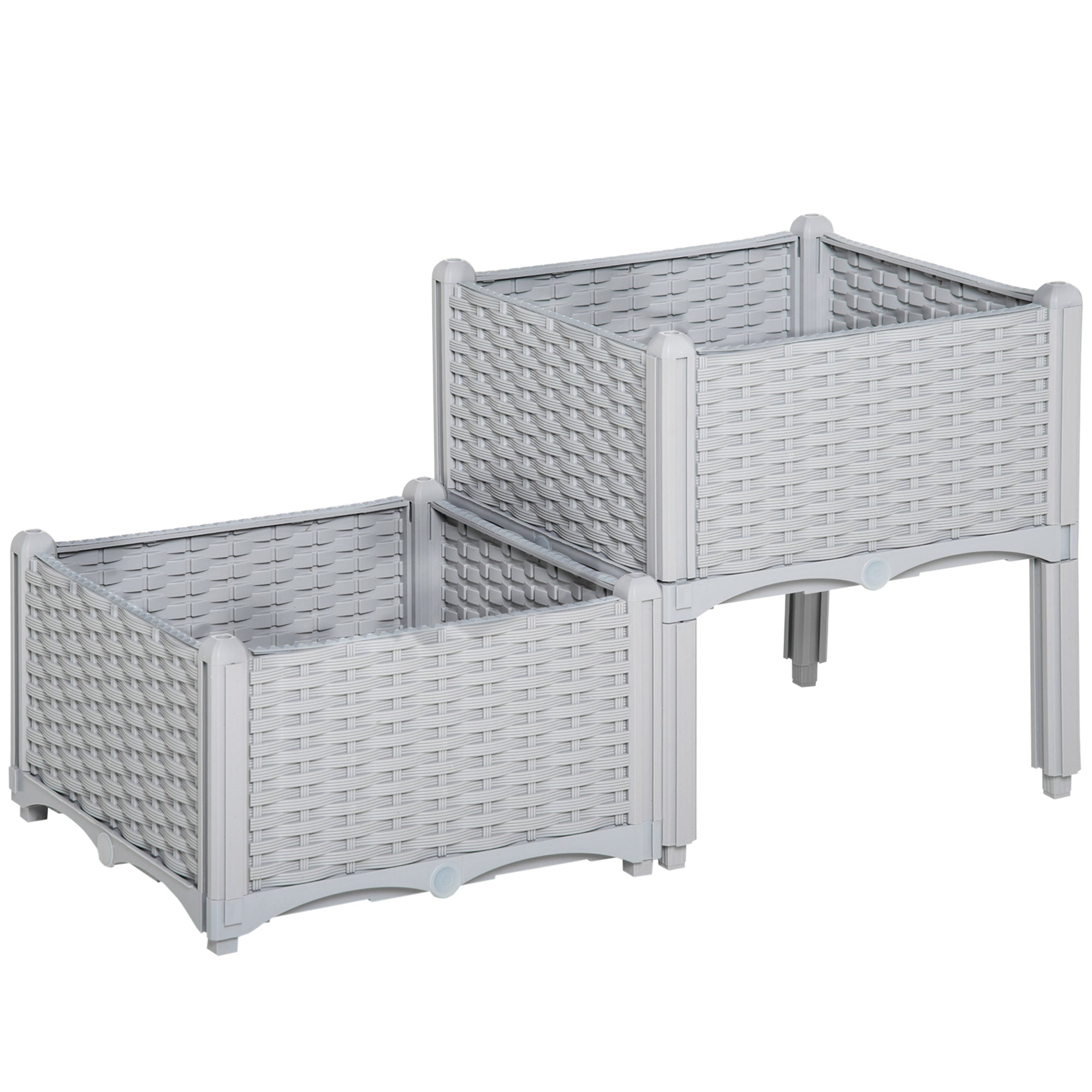 2-Piece Raised Garden Bed with Legs, Self-Watering Planter Box Raised Bed to Grow Flowers, Herbs & Vegetables, Gray - Gray