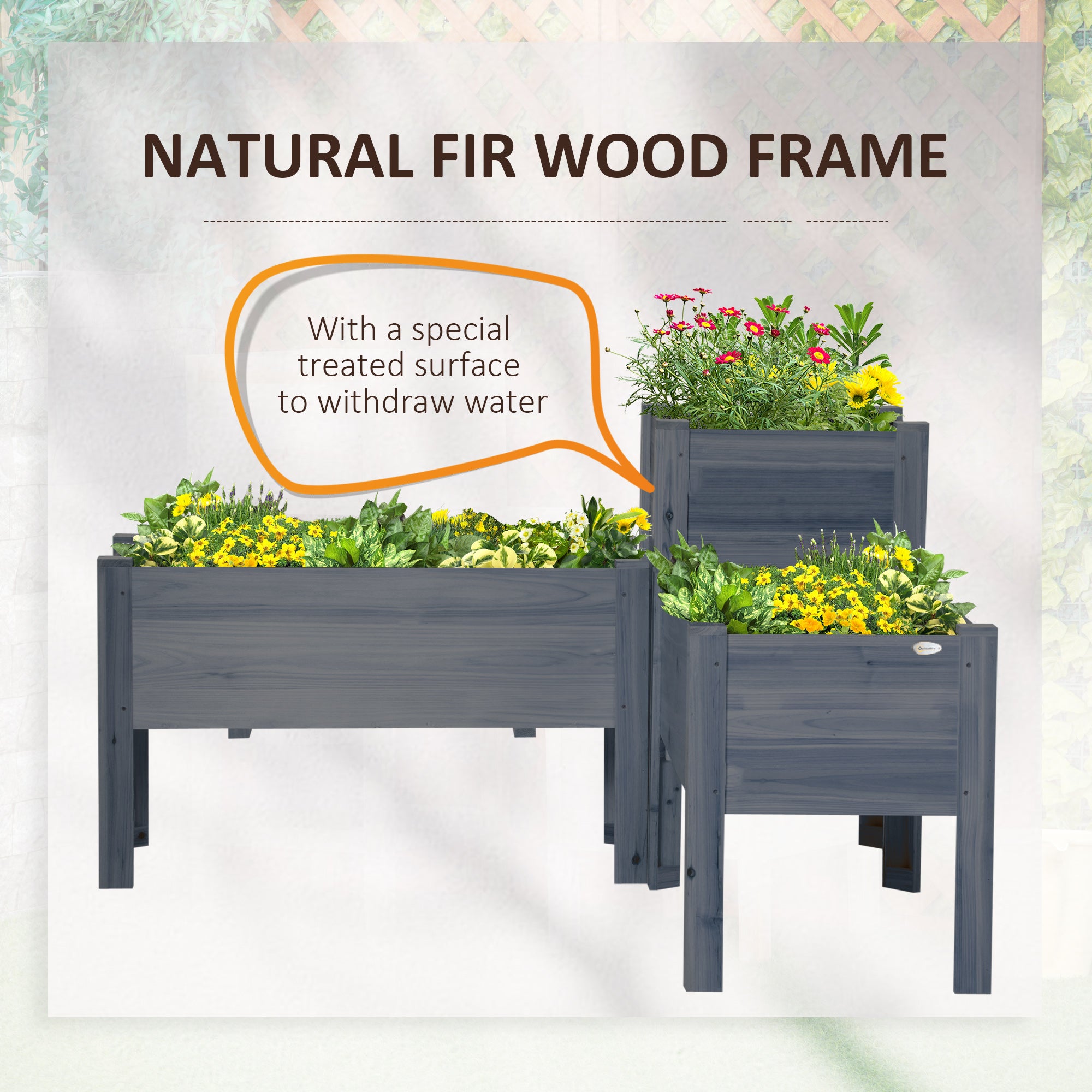 Raised Garden Bed Set of 3, Elevated Wood Planter Box with Legs and Bed Liner for Backyard and Patio to Grow Vegetables, Herbs, Gray - Gray - Image 6