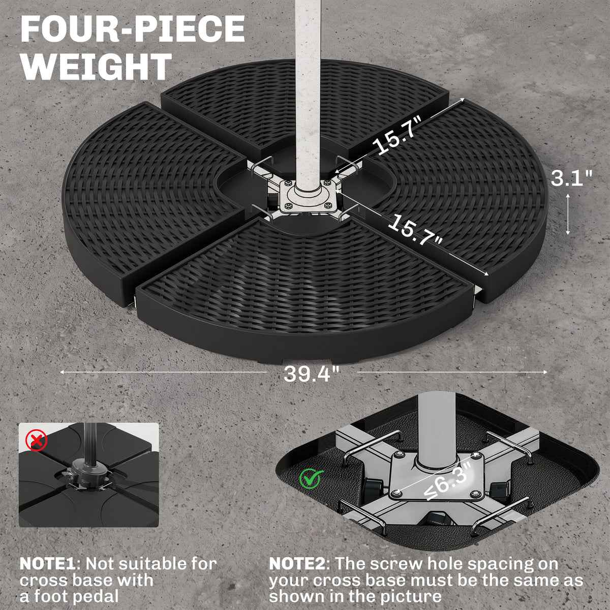 HDPE Material Patio Umbrella Base Weights Sand Filled up to 150 Lb. for Any Offset Umbrella Base | 4-Piece