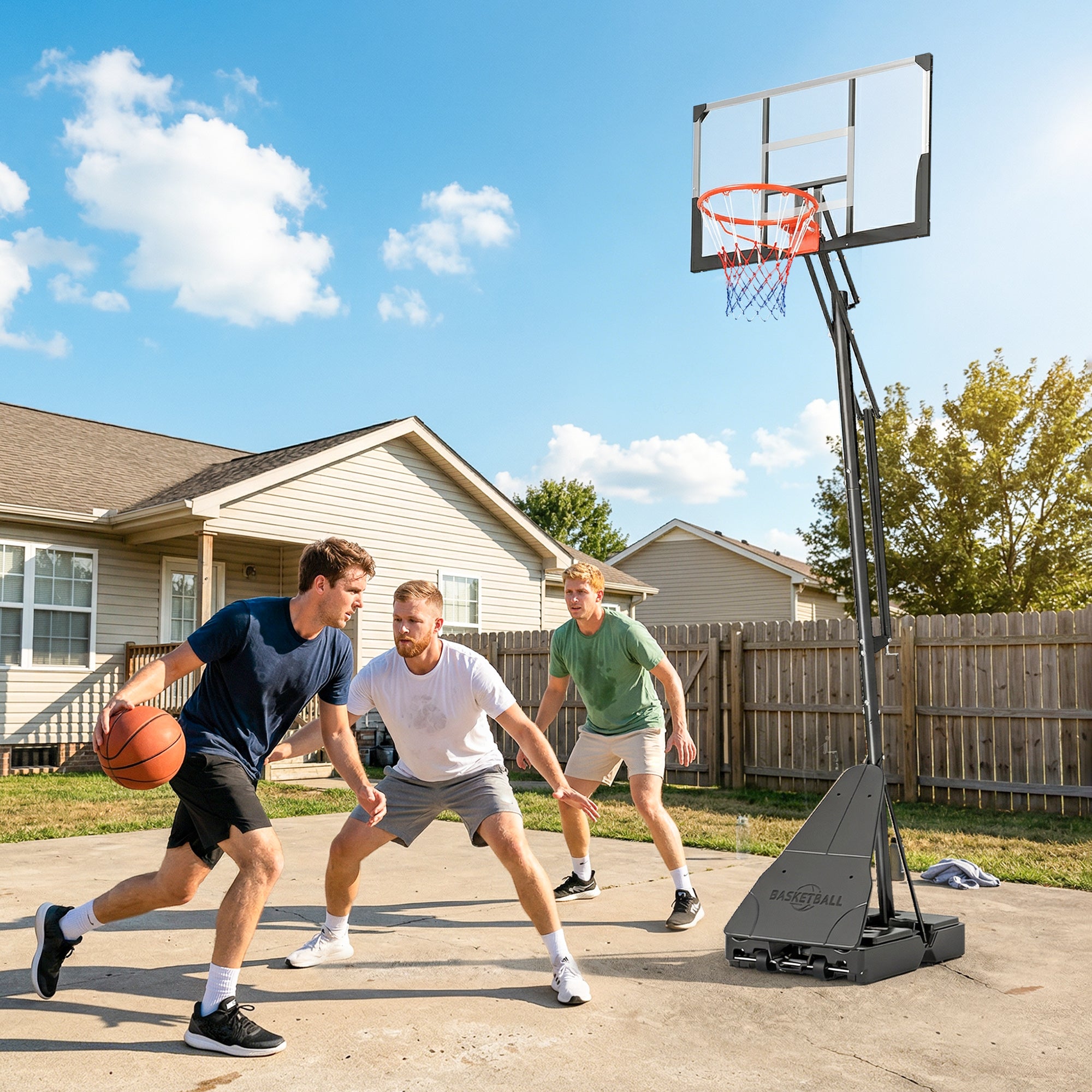 Portable Basketball Hoop Outdoor, 8-10ft Adjustable Basketball Goal, 47 Inch Shatterproof Backboard, Hand-Crank Lift