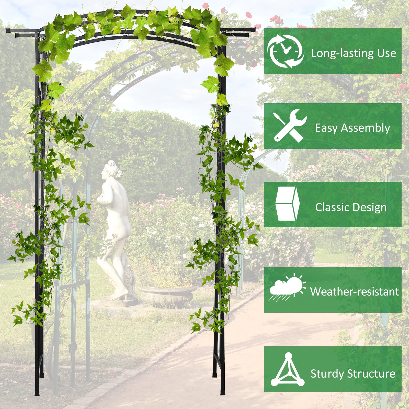 7Ft Garden Arch Arbor, Metal Arch Trellis for Climbing Vines, Garden Archway for Wedding, Bridal Party, Ceremony - Matte Black - Image 5