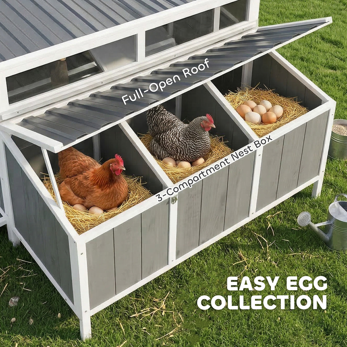Chicken Coop, Wooden Chicken House for 4-6 Hens, Outdoor Hen House with Nesting Box, Pull-Out Tray and Weatherproof Roof