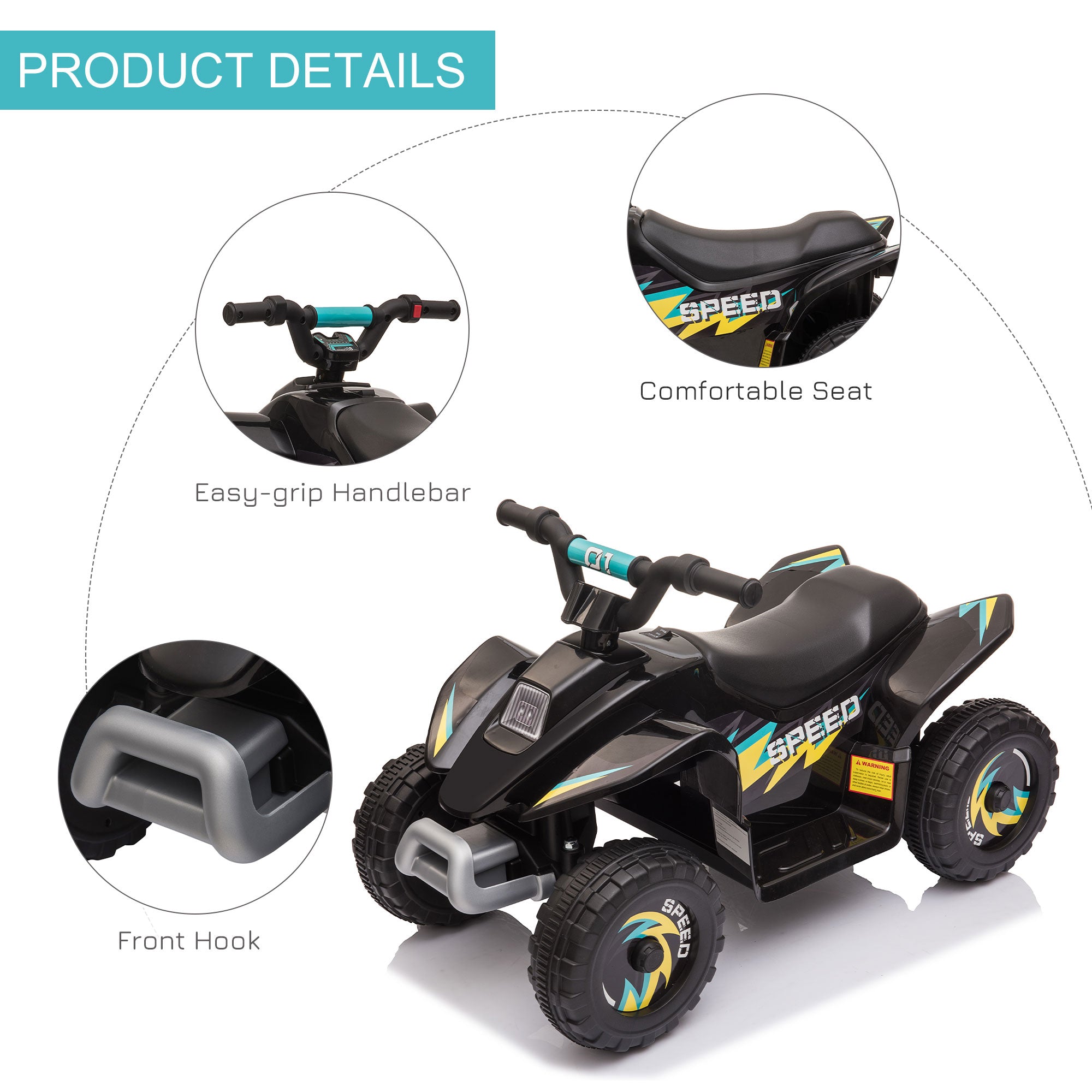 6V Kids ATV 4-Wheeler Ride on Car, Electric Motorized Quad Battery Powered Vehicle with Forward/Reverse Switch for 18-36 Months Old Toddlers, Black