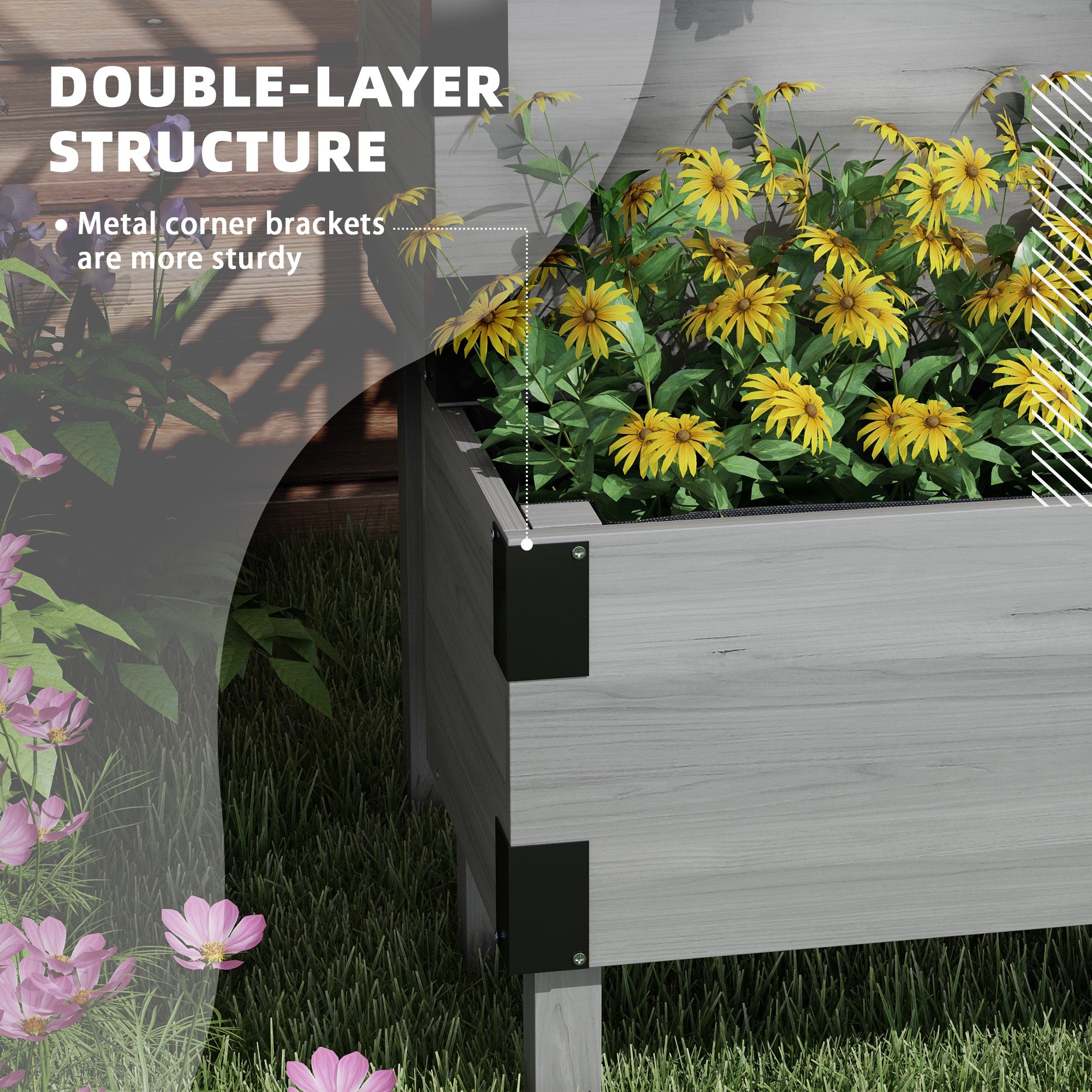 2 Tier Trellis Planter, Wooden Raised Garden Bed, Gray - Gray - Image 5