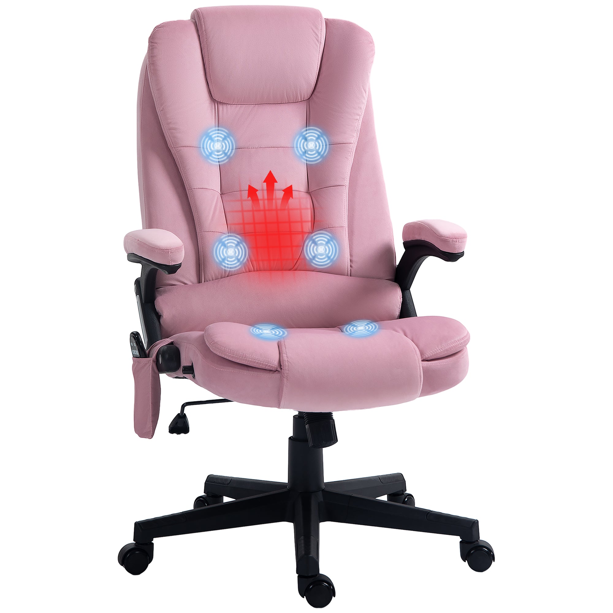 6 Point Executive Office Chair with Heat, Velvet High Back Vibrating Massage Office Chair, Pink