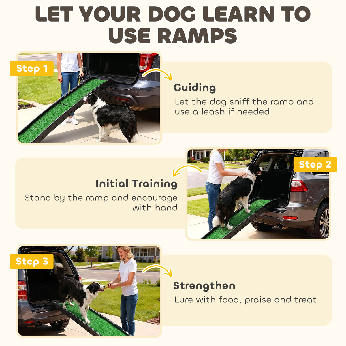 Folding Dog Ramp for Car, 61 Inches Portable Pet Ramp with Non Slip Grass Surface, Raised Side Rails