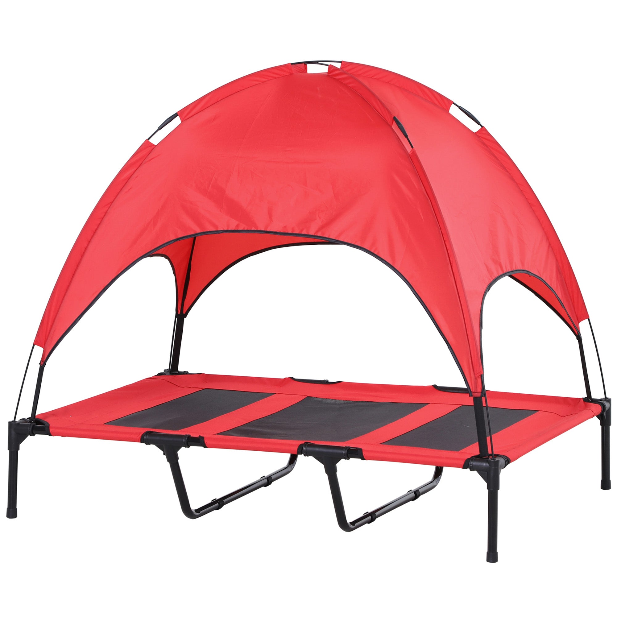 48" x 36" Elevated Portable Dog Cot Cooling Pet Bed with UV Protection Canopy Shade, Red - Red
