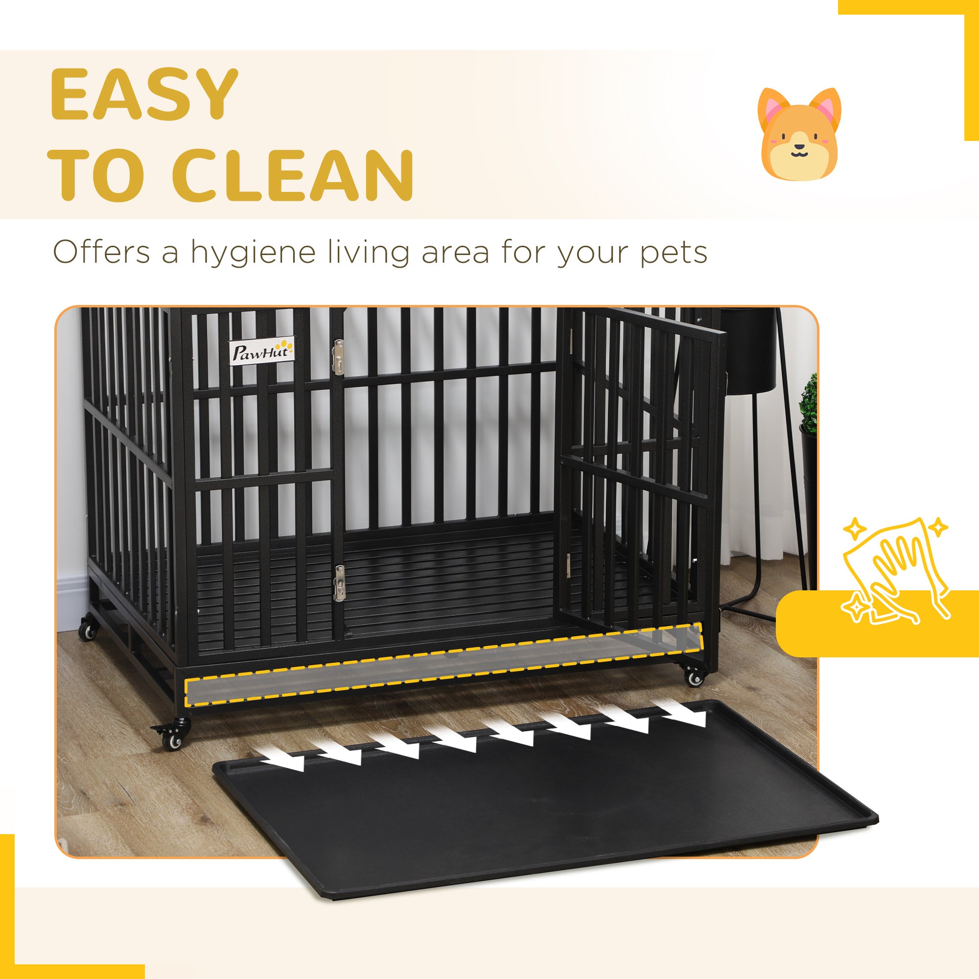 44'' Strong Pet Dog Crate Mobility Cage w/ Playpen Metal & Removeable Tray - Black - Image 7