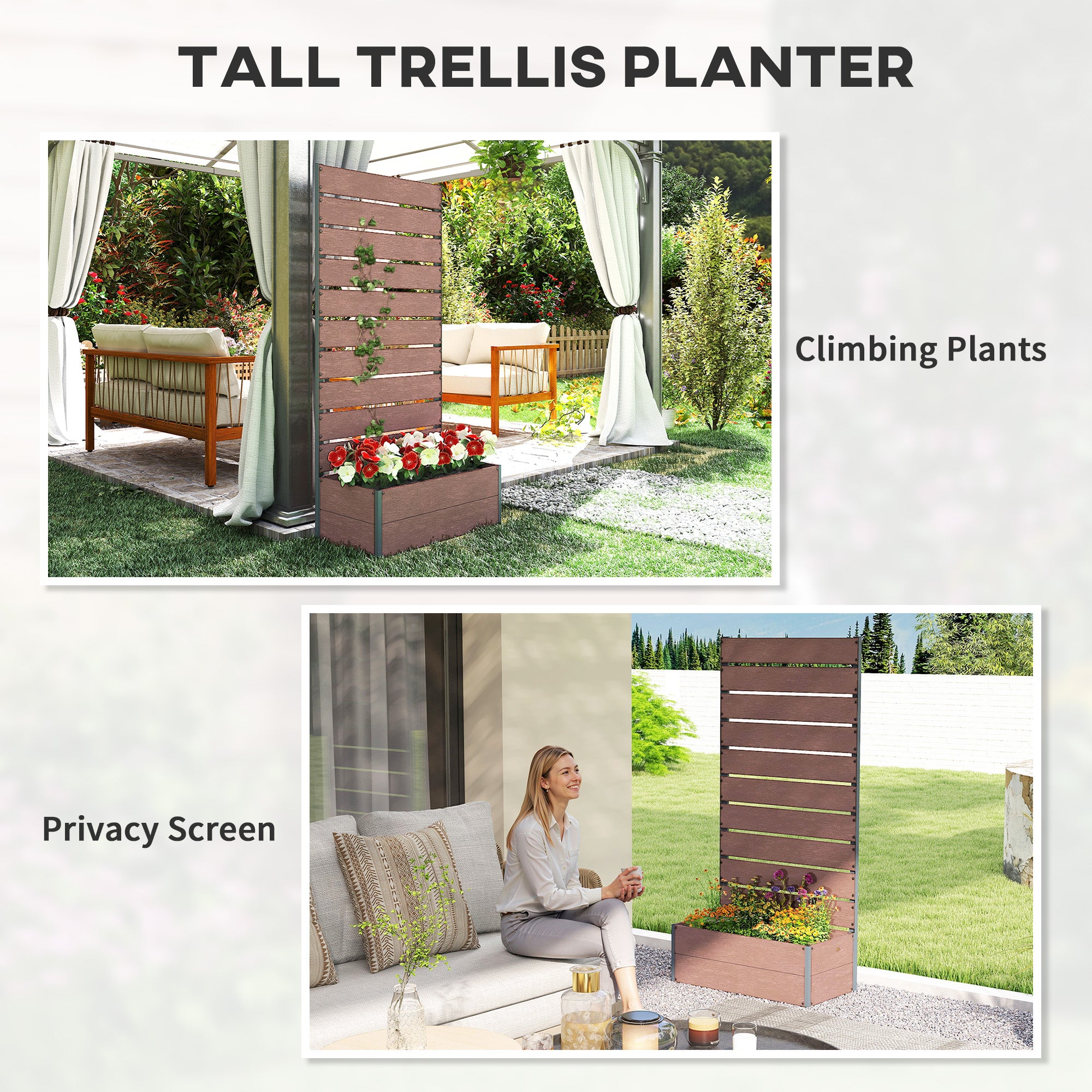 Trellis Planter for Climbing Plants, Raised Garden Bed with Trellis, Planter Box for Outdoor, 28.25" x 15" x 59", Brown - Brown - Image 6