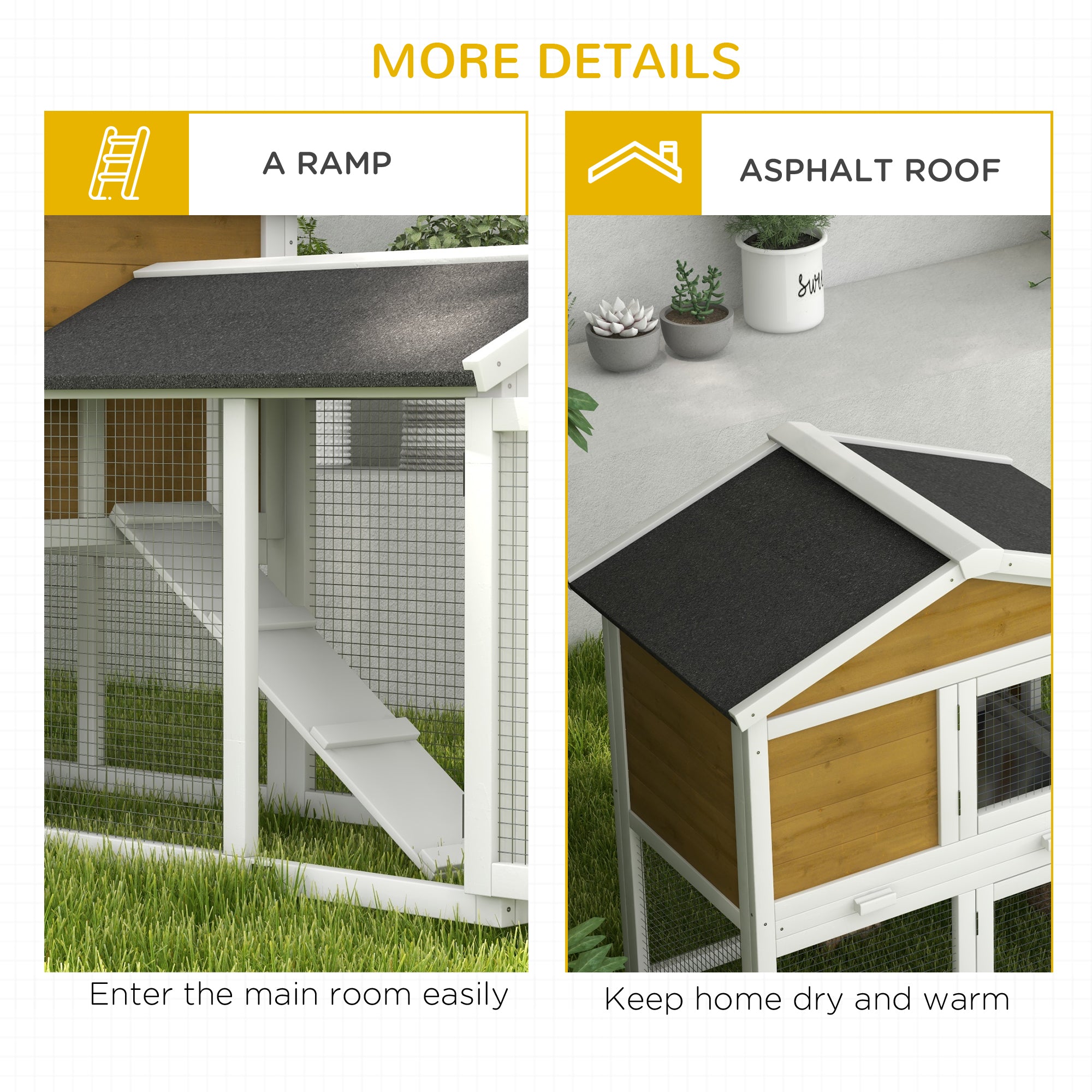 58" Wooden Rabbit Hutch with Run, Removable Tray, Asphalt Roof, Lockable Doors and Ramp, Nature Wood - Natural Wood - Image 7