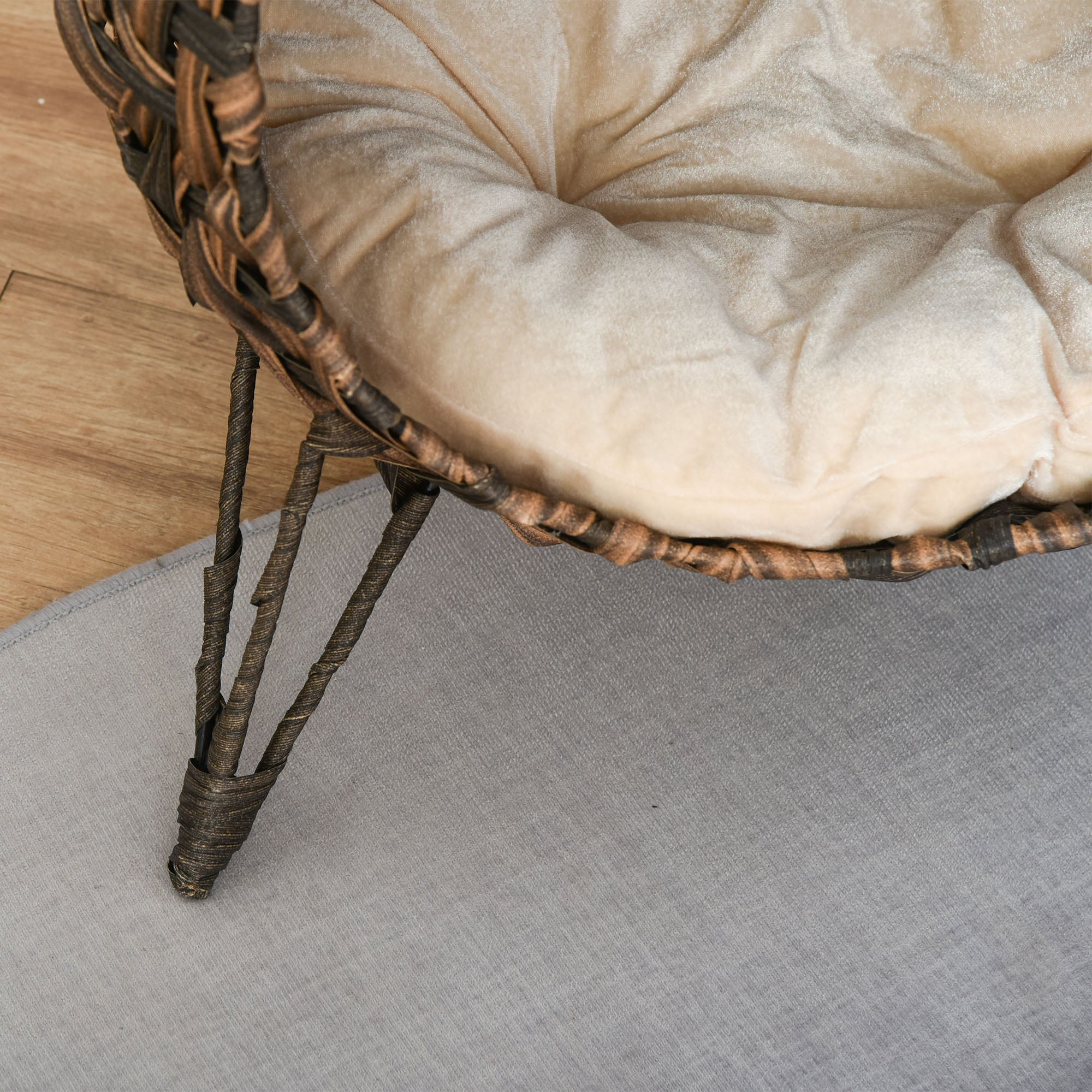 20.5" Weaved Cat Bed, Elevated Hand-woven Braided Banana Leaf Kitten House Condo with Cushion, Brown - Brown - Image 8