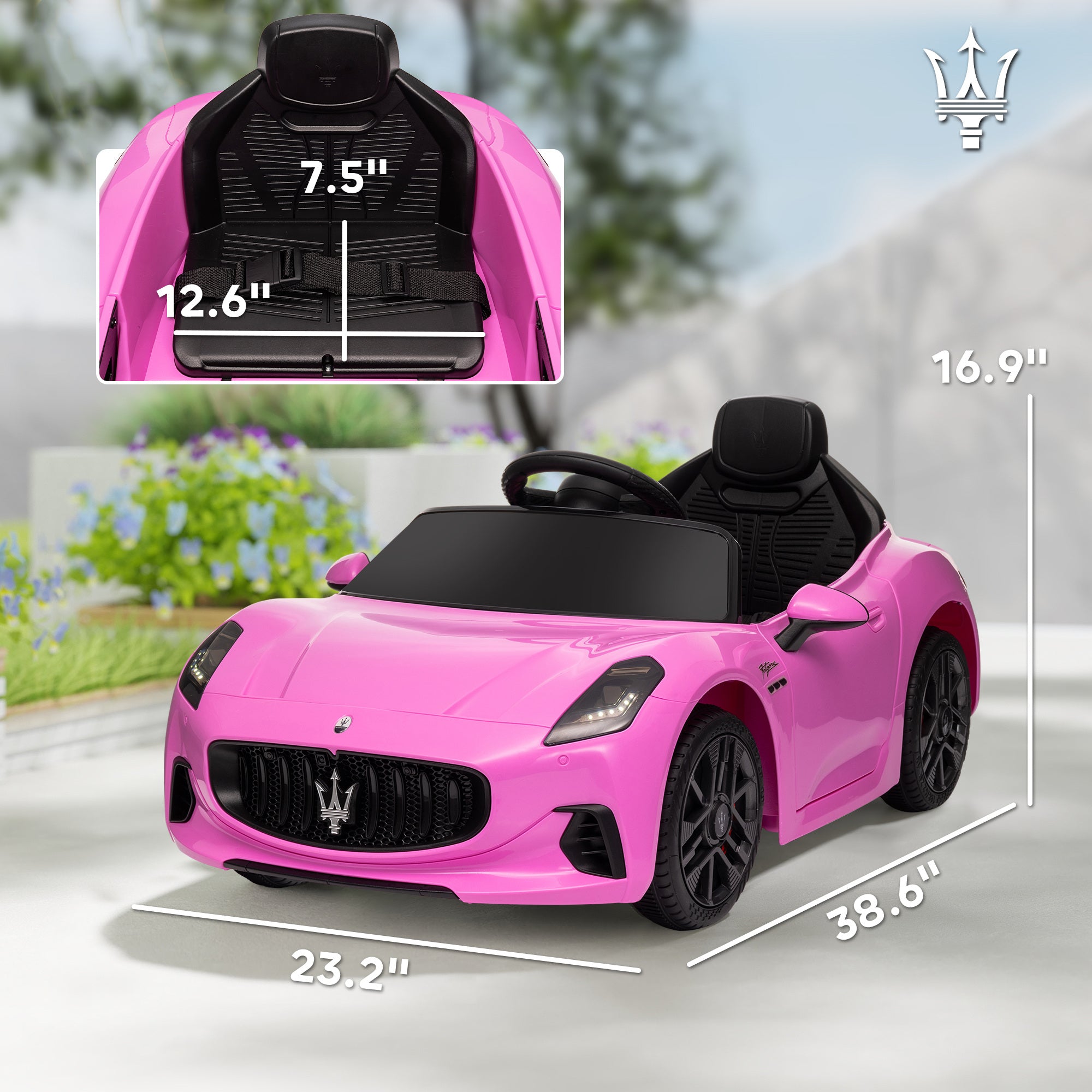 Maserati Gran Turismo Licensed 12V Kids Electric Car w/ Remote Control, Soft Start, LED Lights, Music, Horn, Pink