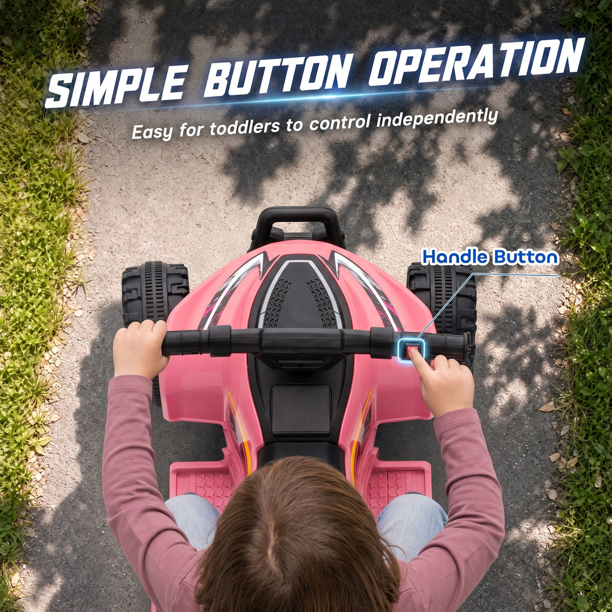 Kids ATV, 6V Battery Powered Kids Quad with 4 Wheeler, Handlebar Button Control, Max 1.2MPH, Max 55lbs Load, Light Pink