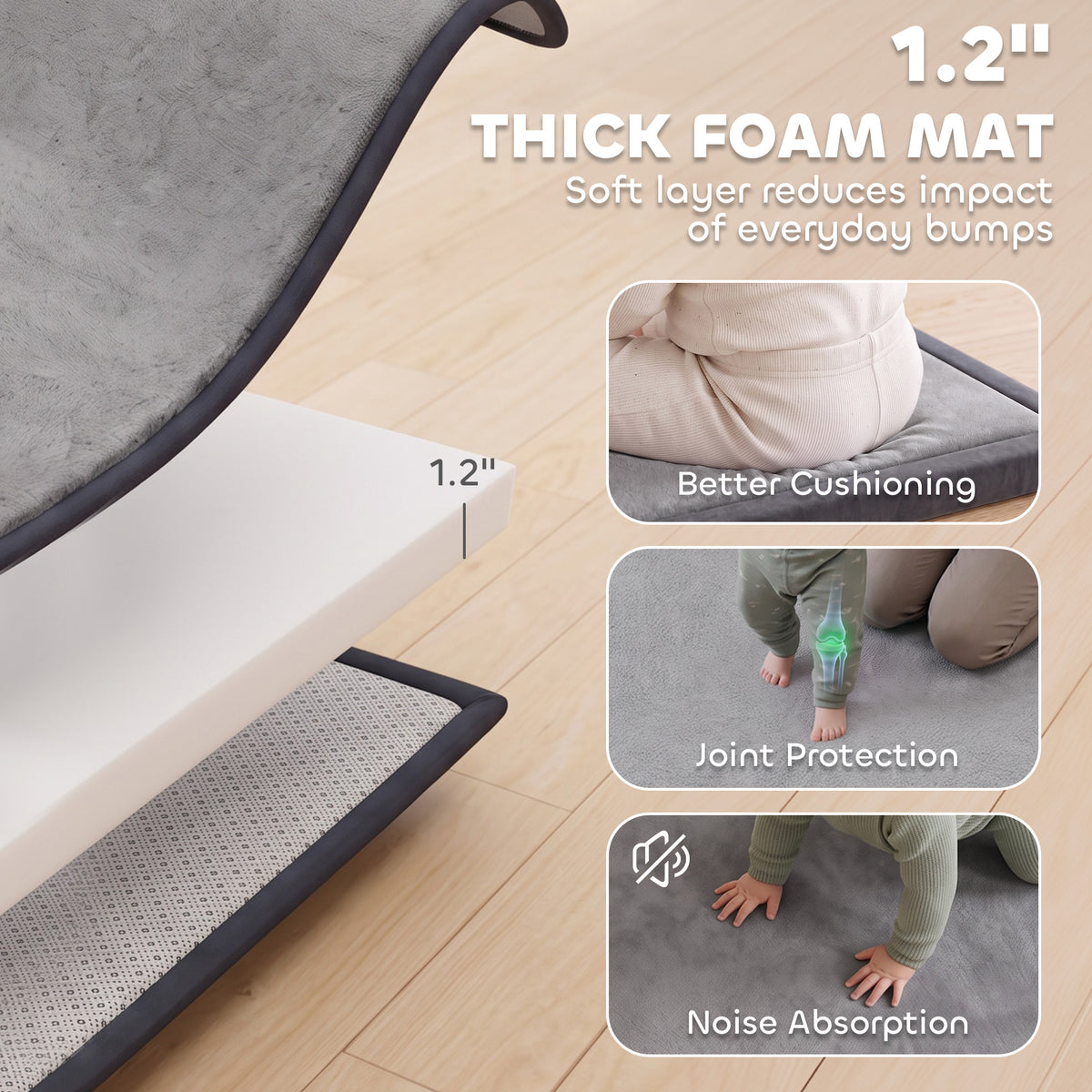 1.2" Thick Baby Play Mat, 71" x 59" Playpen Mat, Non-Slip, Water-Resistant, Soft Flannel for Crawling Playing, Dark Gray