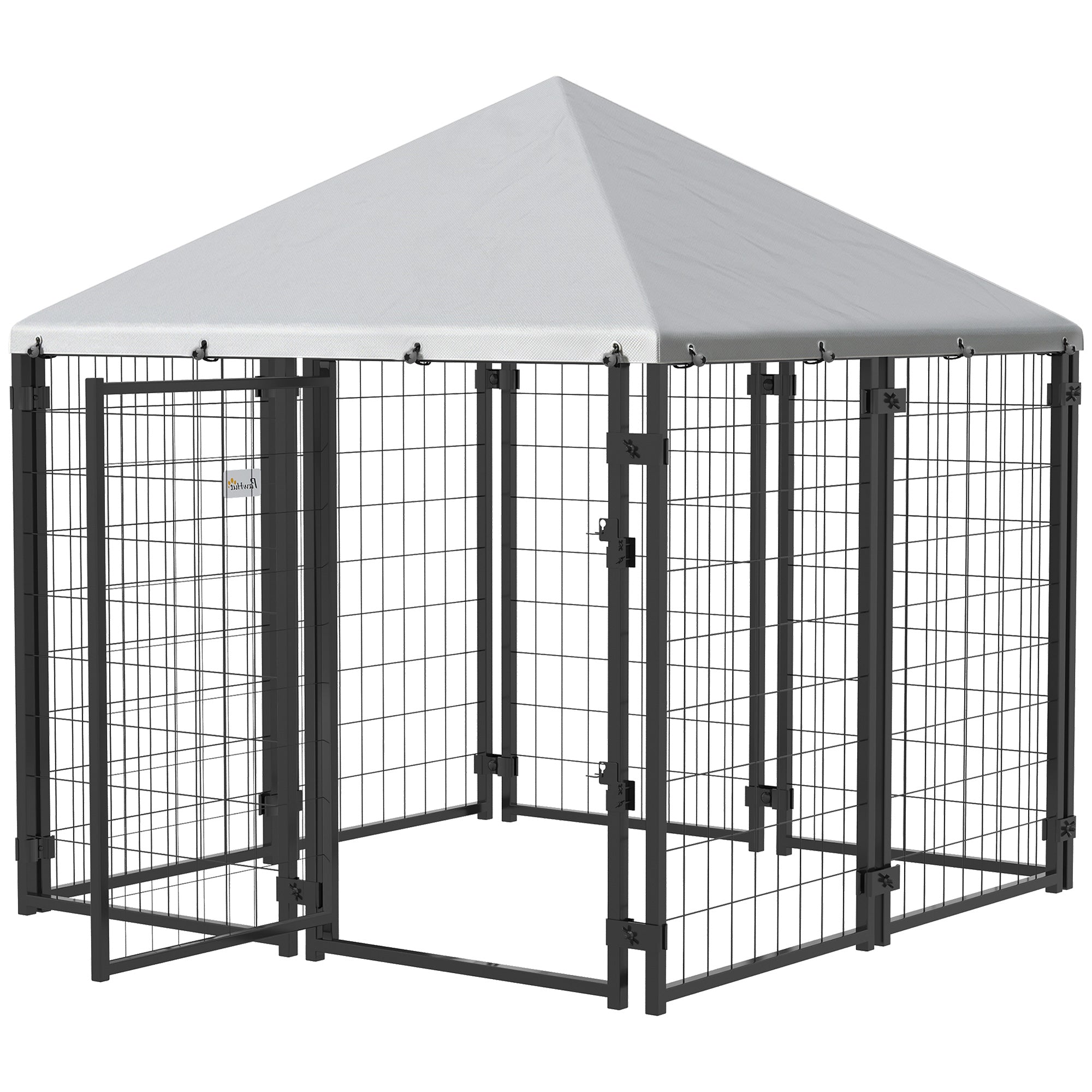 Lockable Dog House Kennel with Water-resistant Roof for Small and Medium Sized Pets, 4.6' x 4.6' x 5'