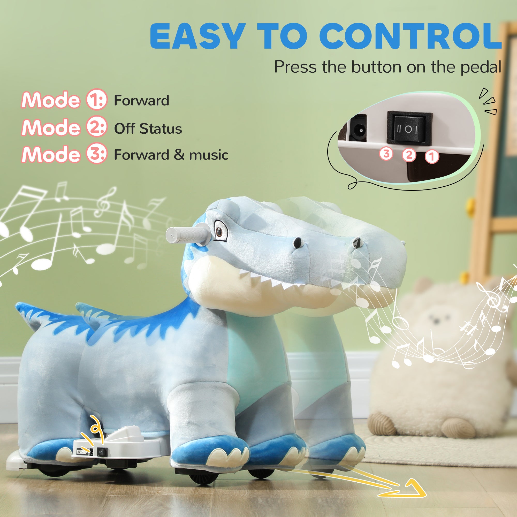 6V Kids Electric Ride on Animal Tyrannosaurus with Music Forward for Aged 18-36 Months, Blue