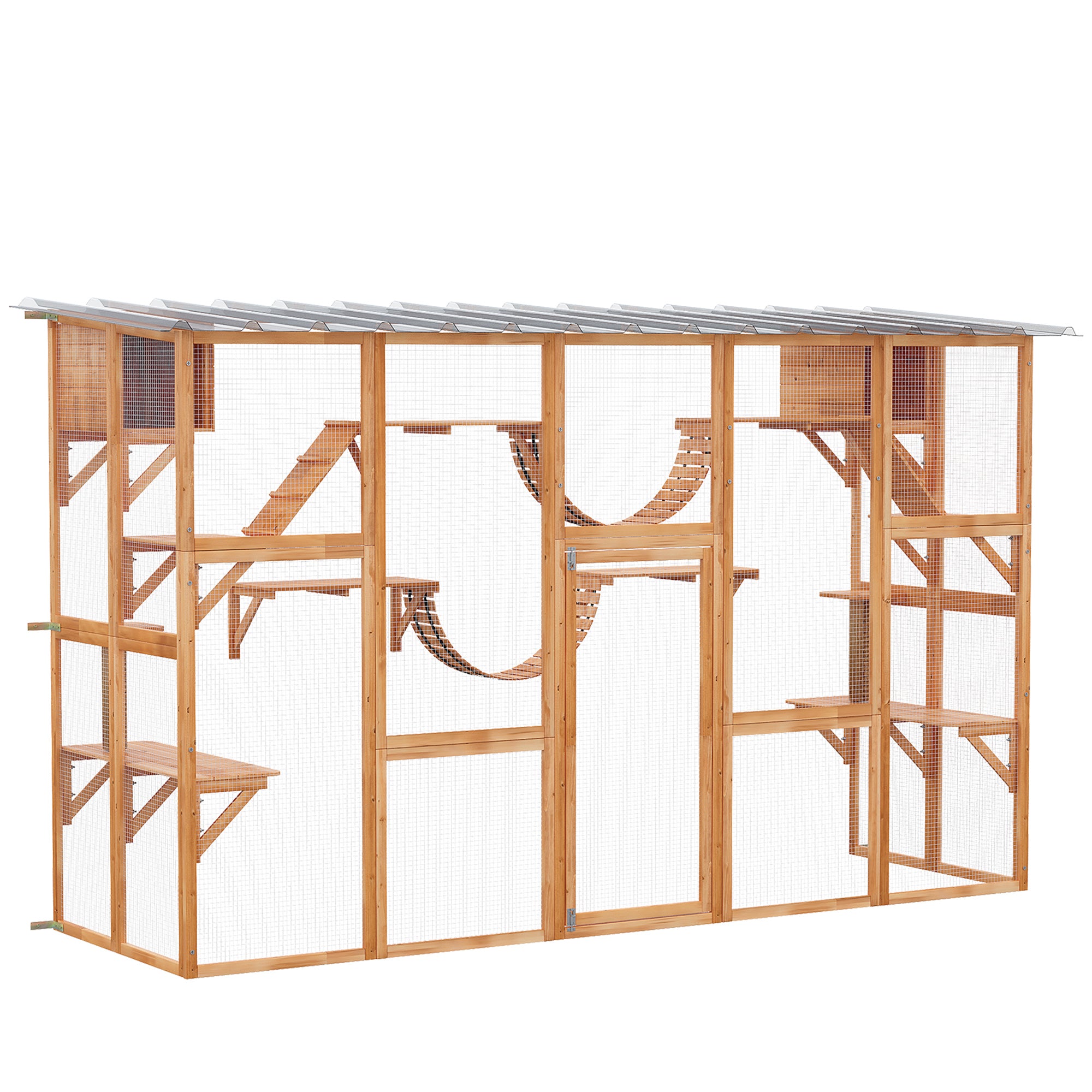 Large Catio with Multiple Shelves & Bridges, Catio with Ramps, Cat Window Box Enclosure for Outdoor Use, Orange - Orange