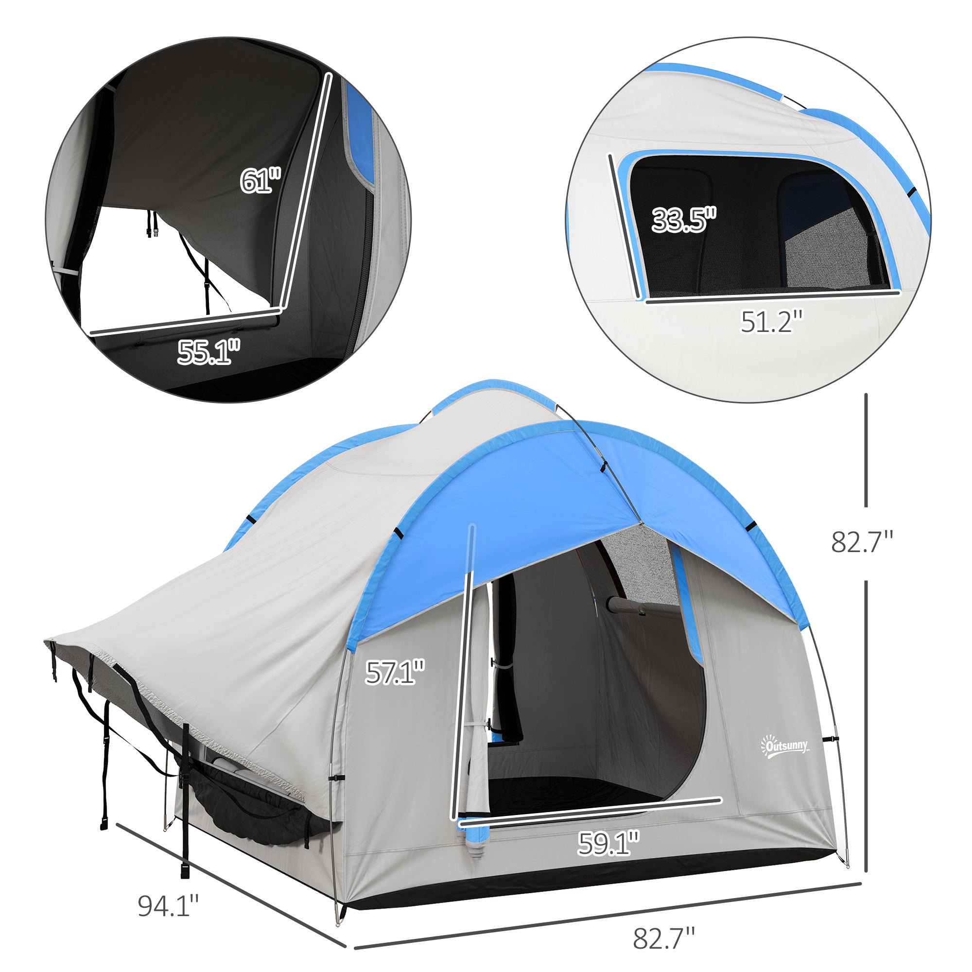 2000mm Waterproof SUV Tent, Car Tent with 3 Doors and Mesh Window, for 5-6 Person Camping Travel, Gray and Blue