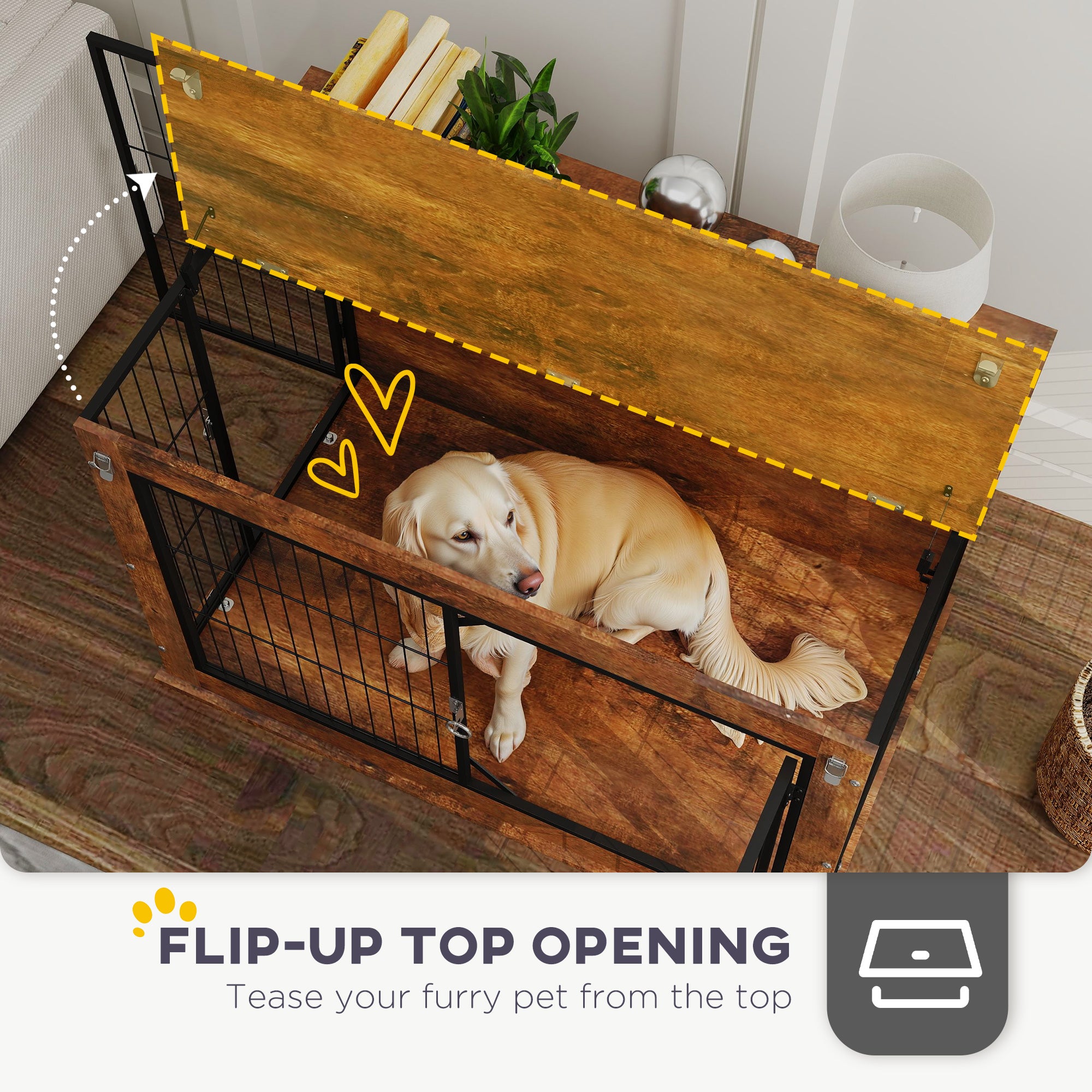 39" Dog Crate Furniture with Flip-up Top Opening, 2 Doors, Dog Kennel Furniture for Large Dogs, Rustic Brown - Rustic Brown - Image 5