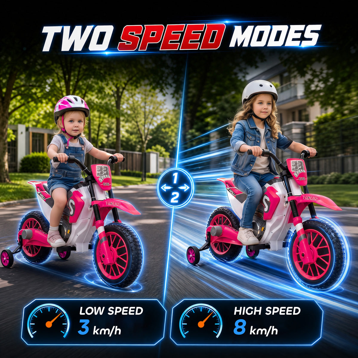 12V Kids Motorcycle with Dual Motors, Training Wheels, Rear Suspension, Soft Start, Max Speed 5 MPH, for 3-6 Years, Pink