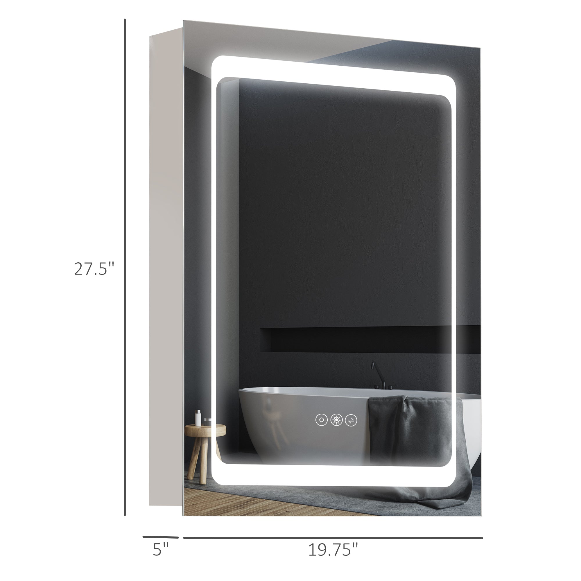 Wall-Mounted Plug-In Bathroom Organizer with 3 Storage Shelves, LED Lighted Medicine Cabinet with Mirror
