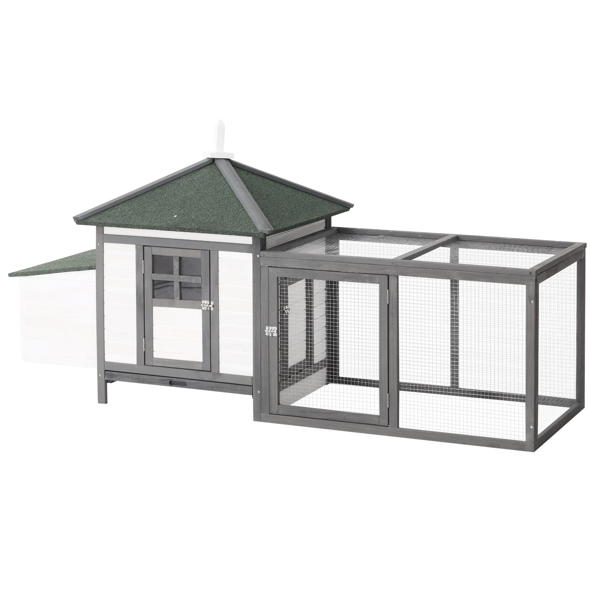 77" Wooden Chicken Coop with Nesting Box, Cute Outdoor Hen House with Removable Tray, Ramp Run, for Garden Backyard, Gray - Grey