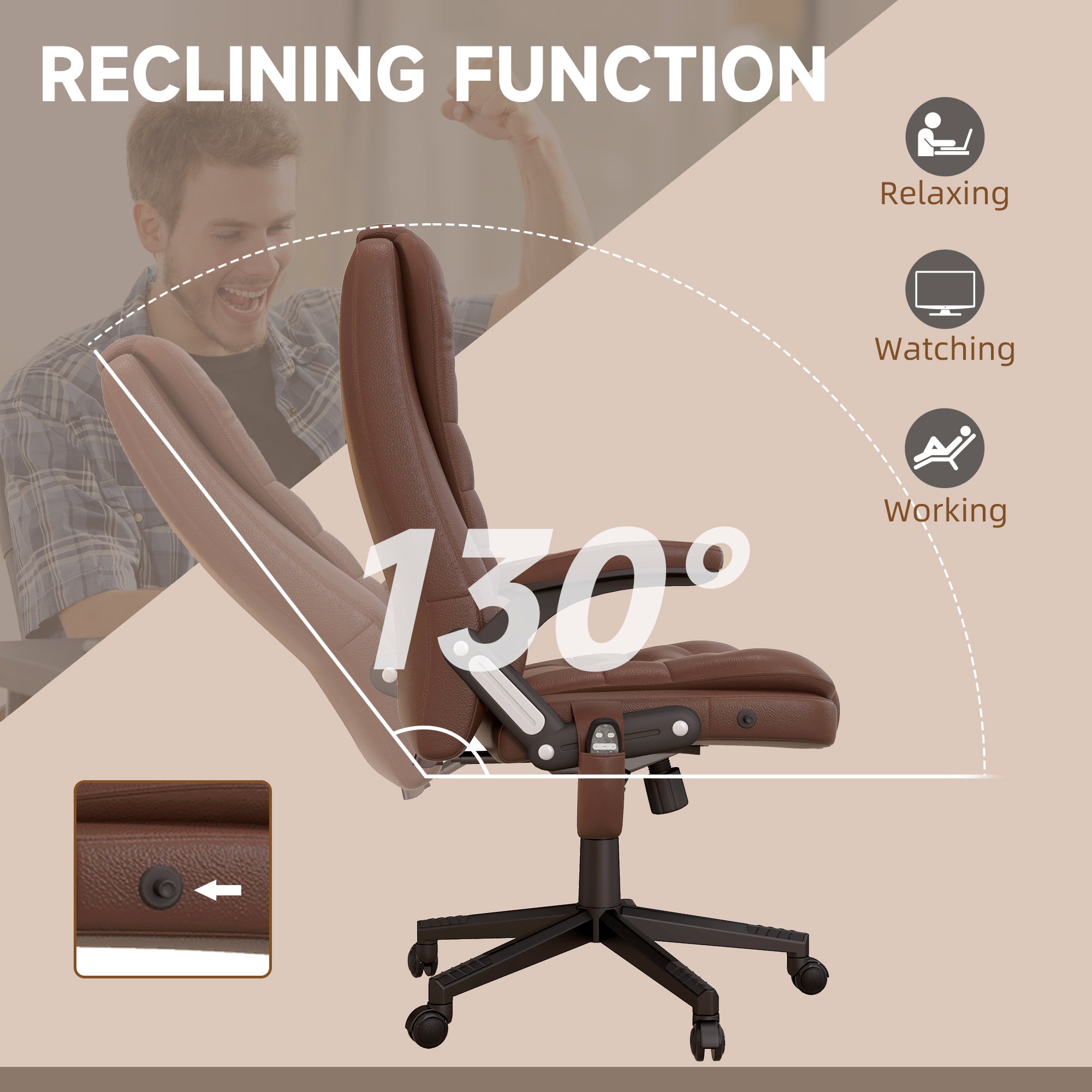 Massage Office Chair, Heated Reclining Computer Chair with 6 Vibration Points, Armrest and Remote, Brown
