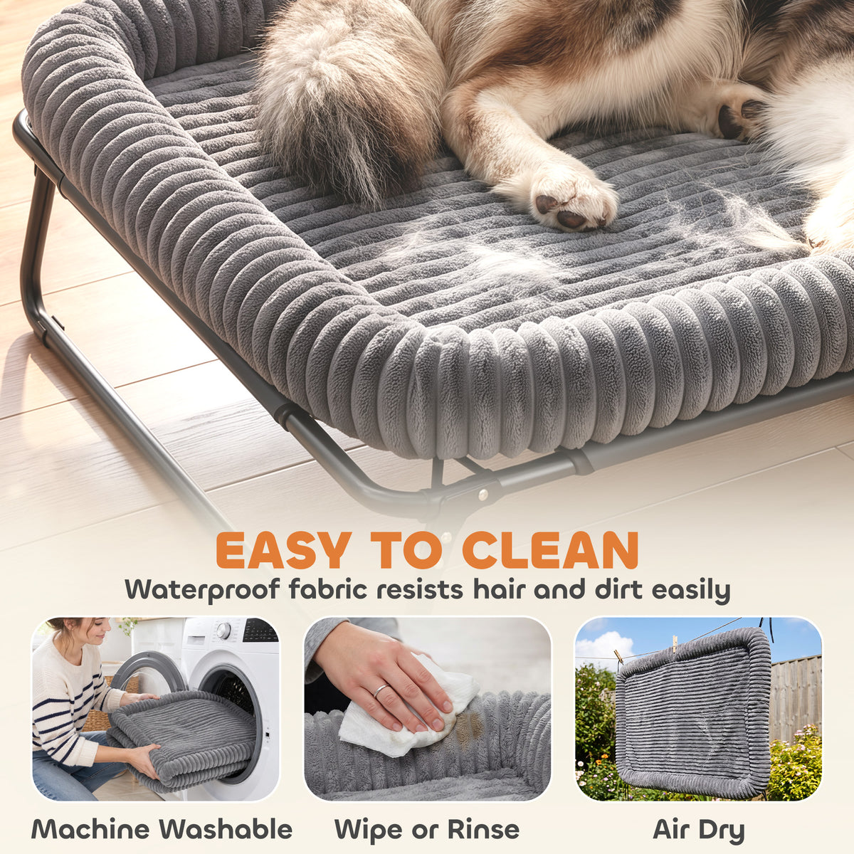 Elevated Dog Bed, Large Raised Outdoor Dog Bed with Removable Pad and Metal Frame, Portable Pet Cot for XL Breeds