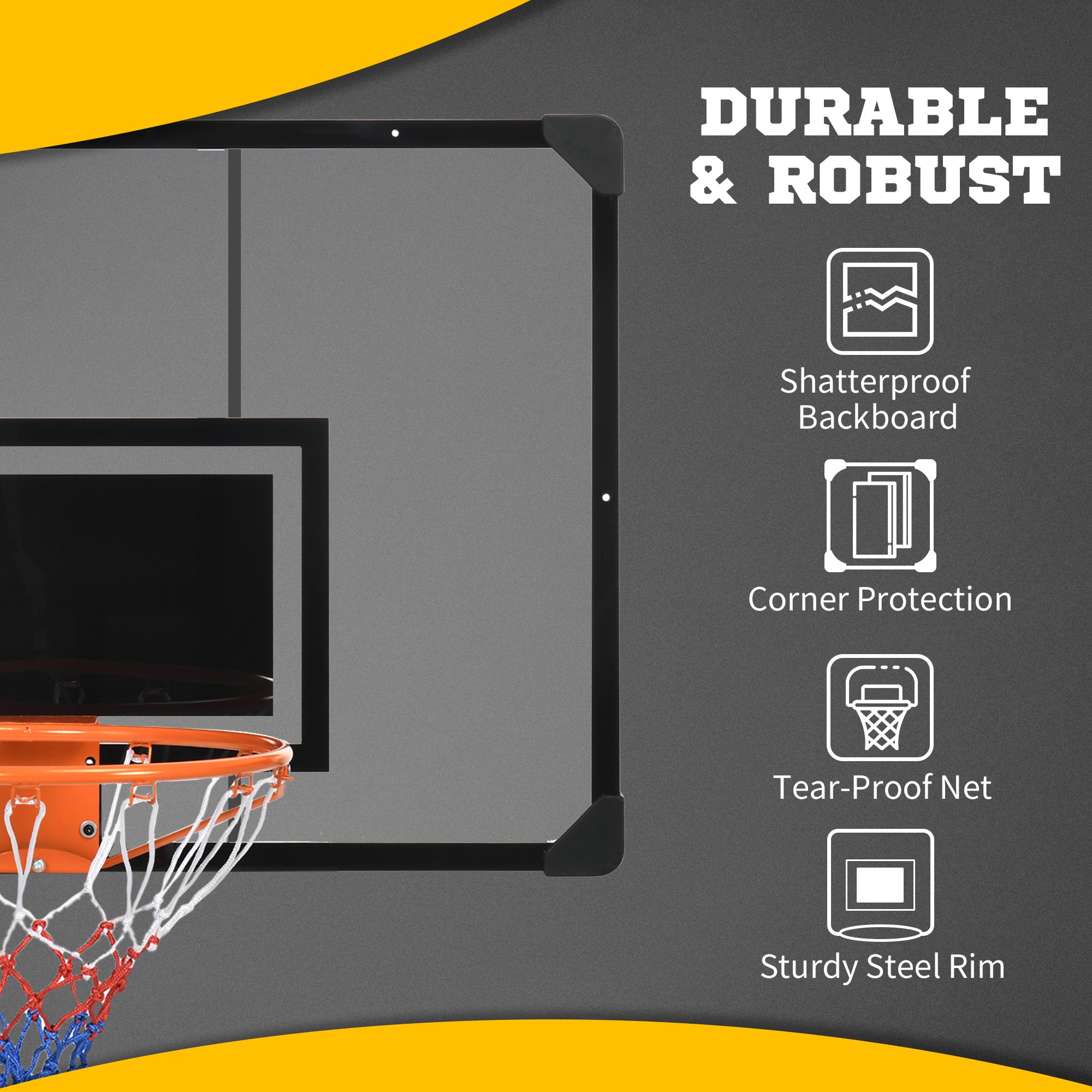 Wall Mounted Basketball Hoop with Shatter Proof Backboard, Durable Rim and All-Weather Net for Indoor and Outdoor Use