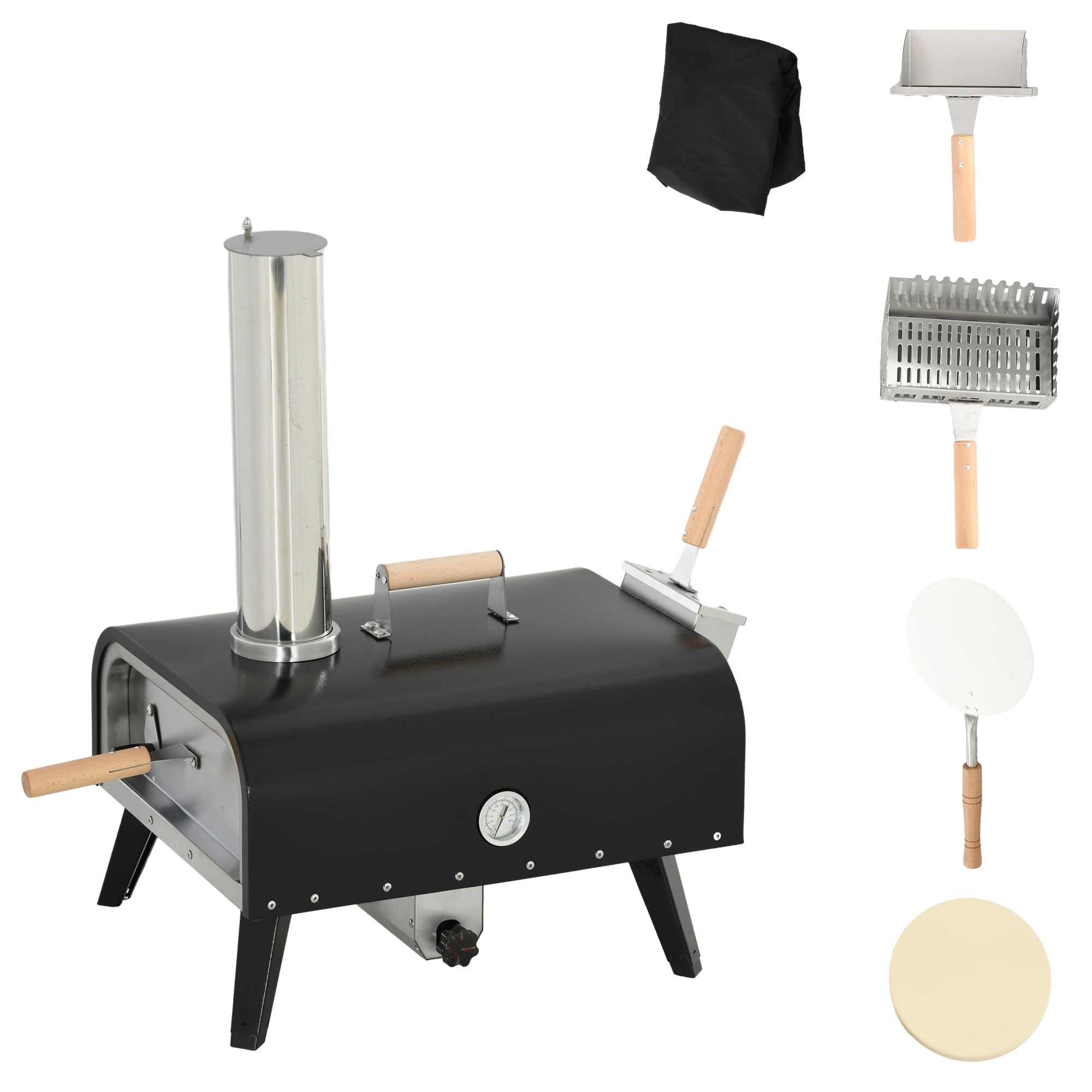 Pellet Wood Fired Pizza Oven, Outdoor Pizza Maker with 12" Rotating Stone, Peel and Waterproof Cover