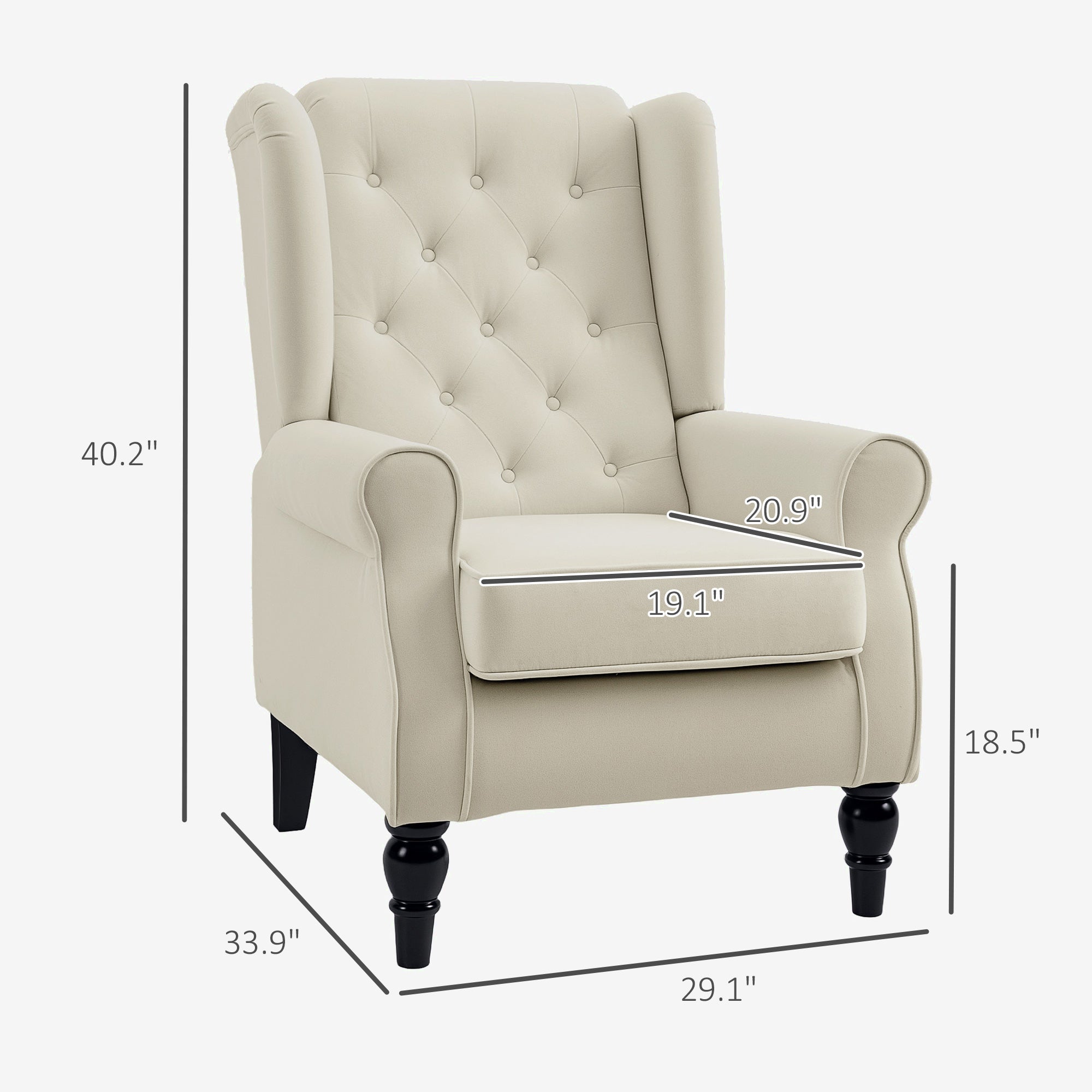 Button-Tufted Accent Chair with High Wingback, Rounded Cushioned Armrests and Thick Padded Seat, Cream White