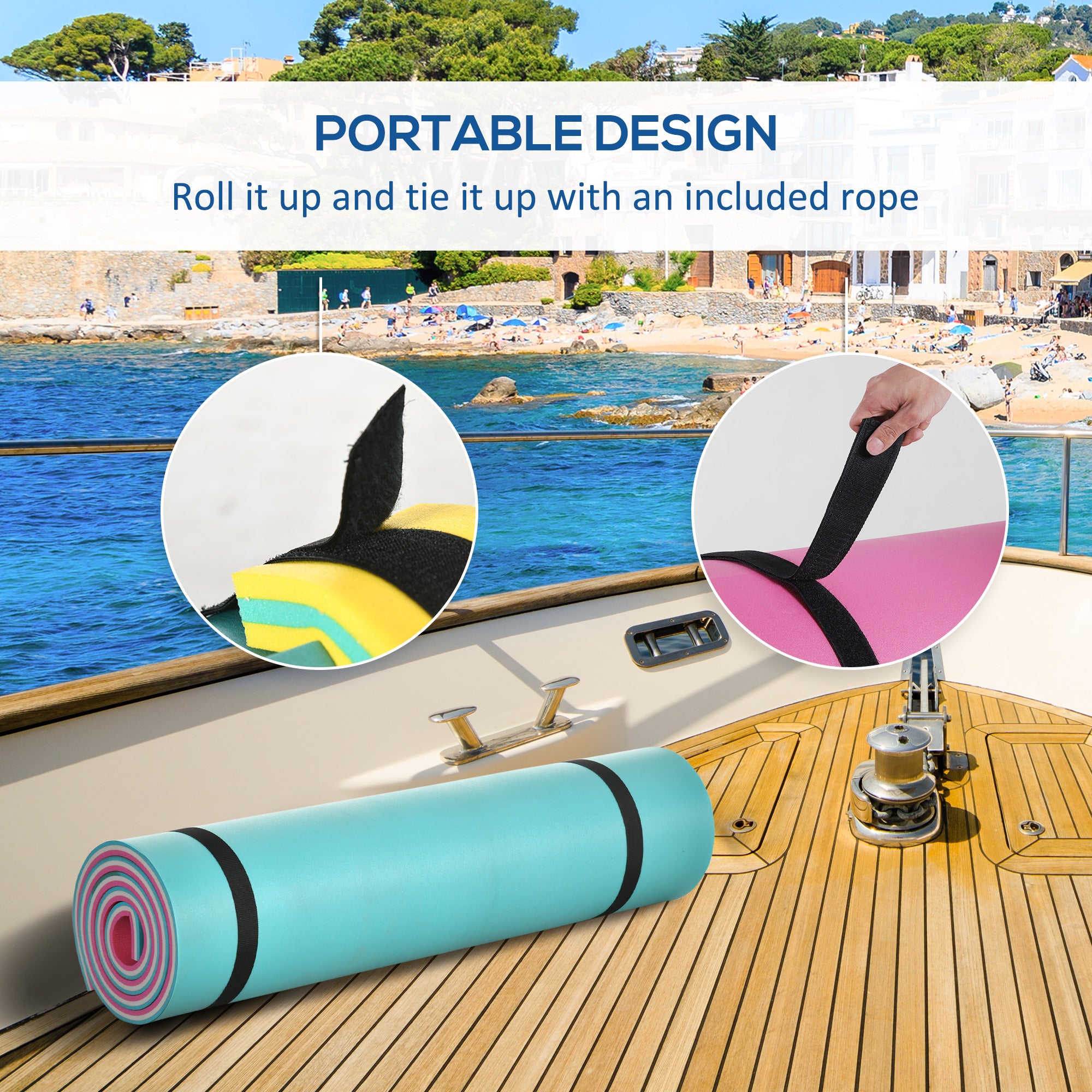 12' x 5' Lily Pad Floating Mat with Cup Holder Table, 3-Layer Portable Roll-Up Water Mat Float Dock for 2-3 People, on Lake, River, Beach, Swimming Pool, Pink