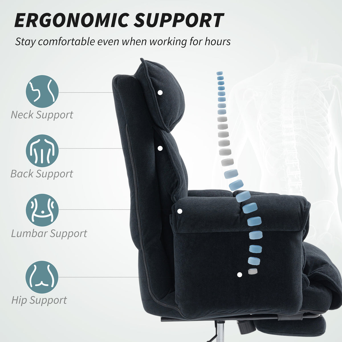 Executive Office Chair, Reclining Computer Chair with Footrest, High Back, Headrest, Adjustable Height, Black