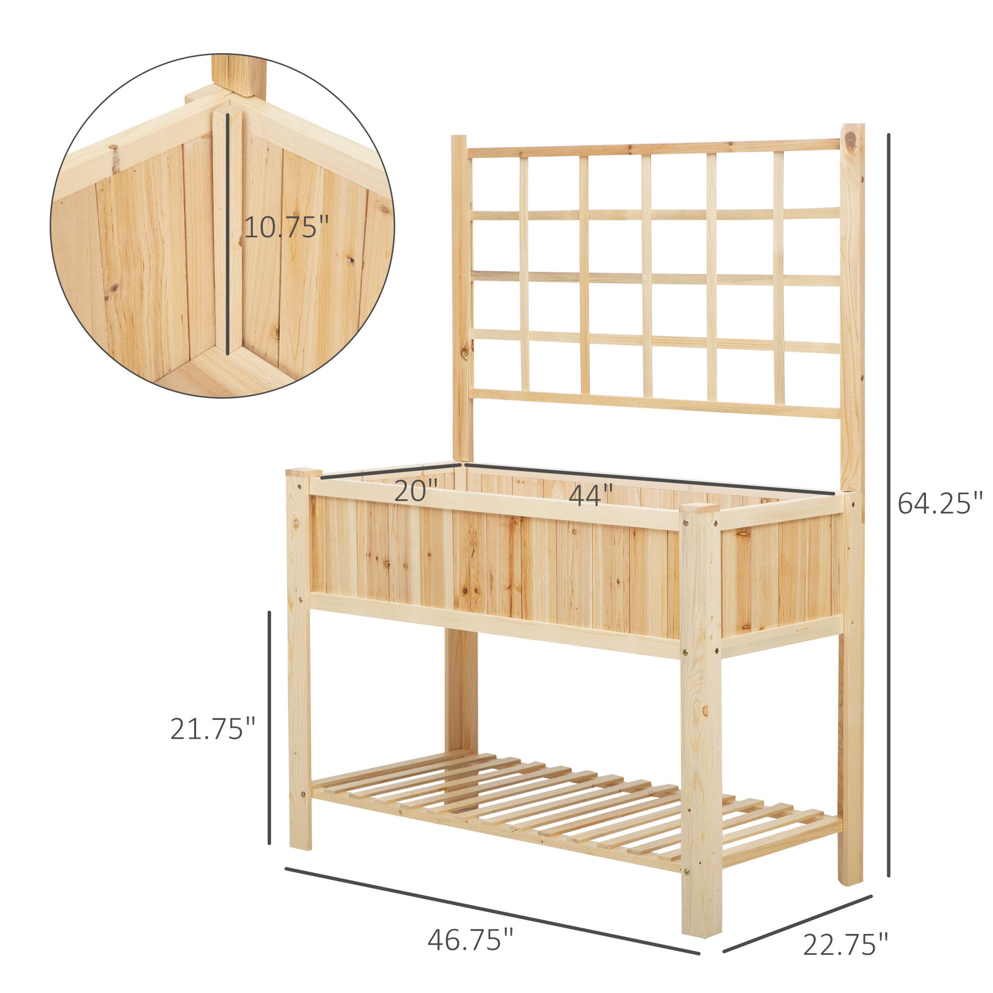 47'' Wooden Raised Garden Bed with Trellis, Coutryside Style Elevated Planter Box Stand with Open Storage Shelf, Spacious Planting Area for Vegetables, Herbs, Flowers - Natural - Image 3