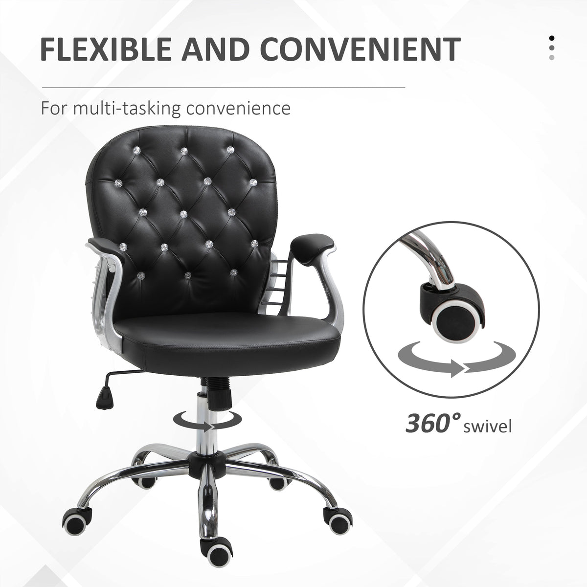 Button Tufted Desk Chair, Home Office Chair with Padded Armrests, Adjustable Height and Swivel Wheels, Pink