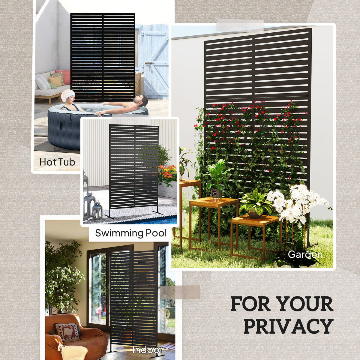 Decorative Privacy Fence Screen, Metal Outdoor Privacy Screen Climbing Plant Trellis with Stand, 78" H x 48" W, Black