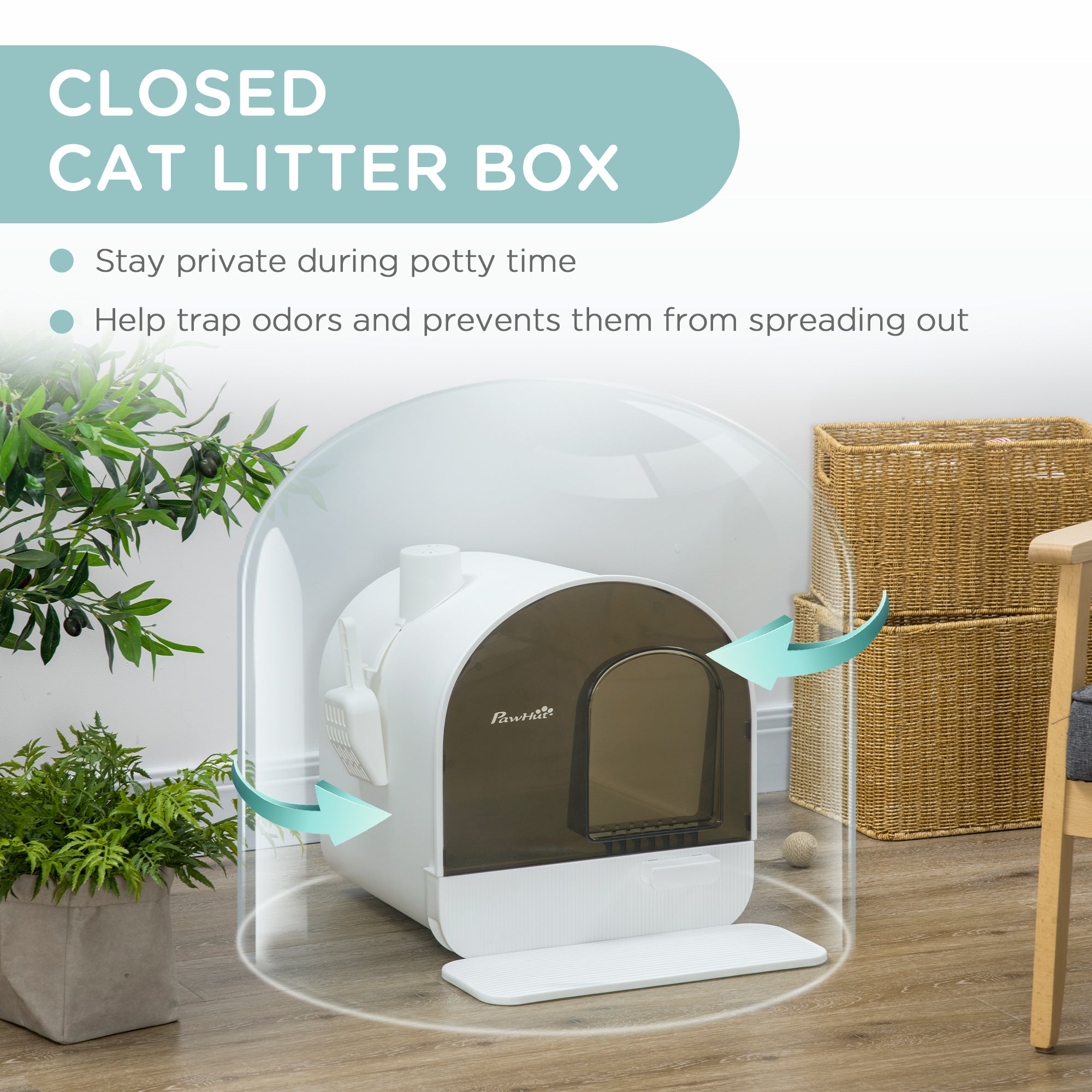 Cat Litter Box with Lid with Scoop and Filter, White - White - Image 5