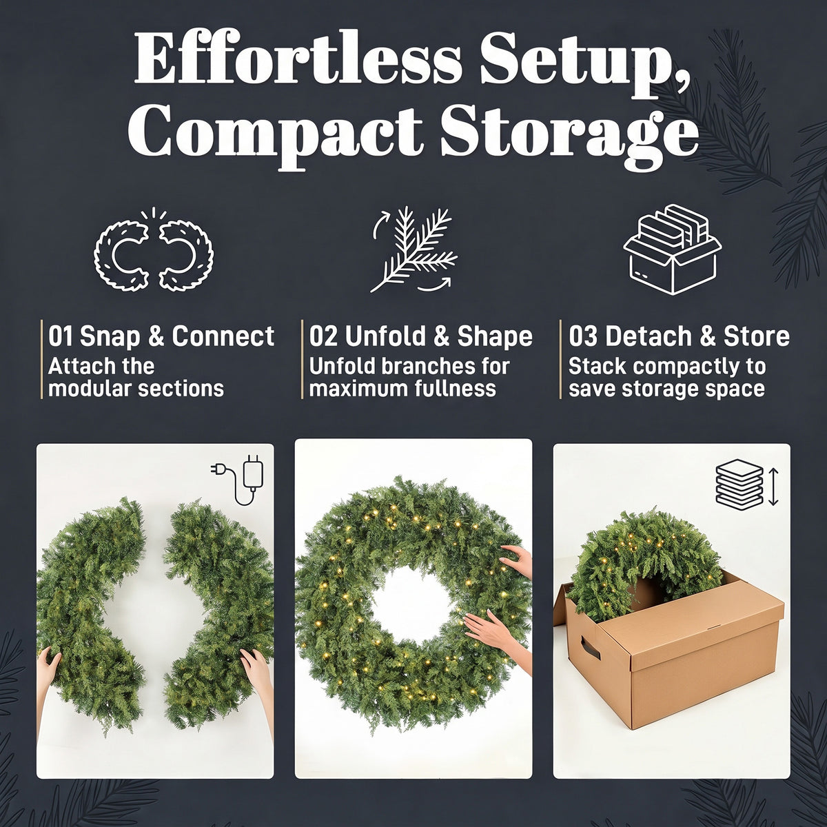 36" Prelit Crestwood Spruce Artificial Christmas Wreath, Christmas Decor with Bow, LEDs, 8 Modes, Realistic Tips