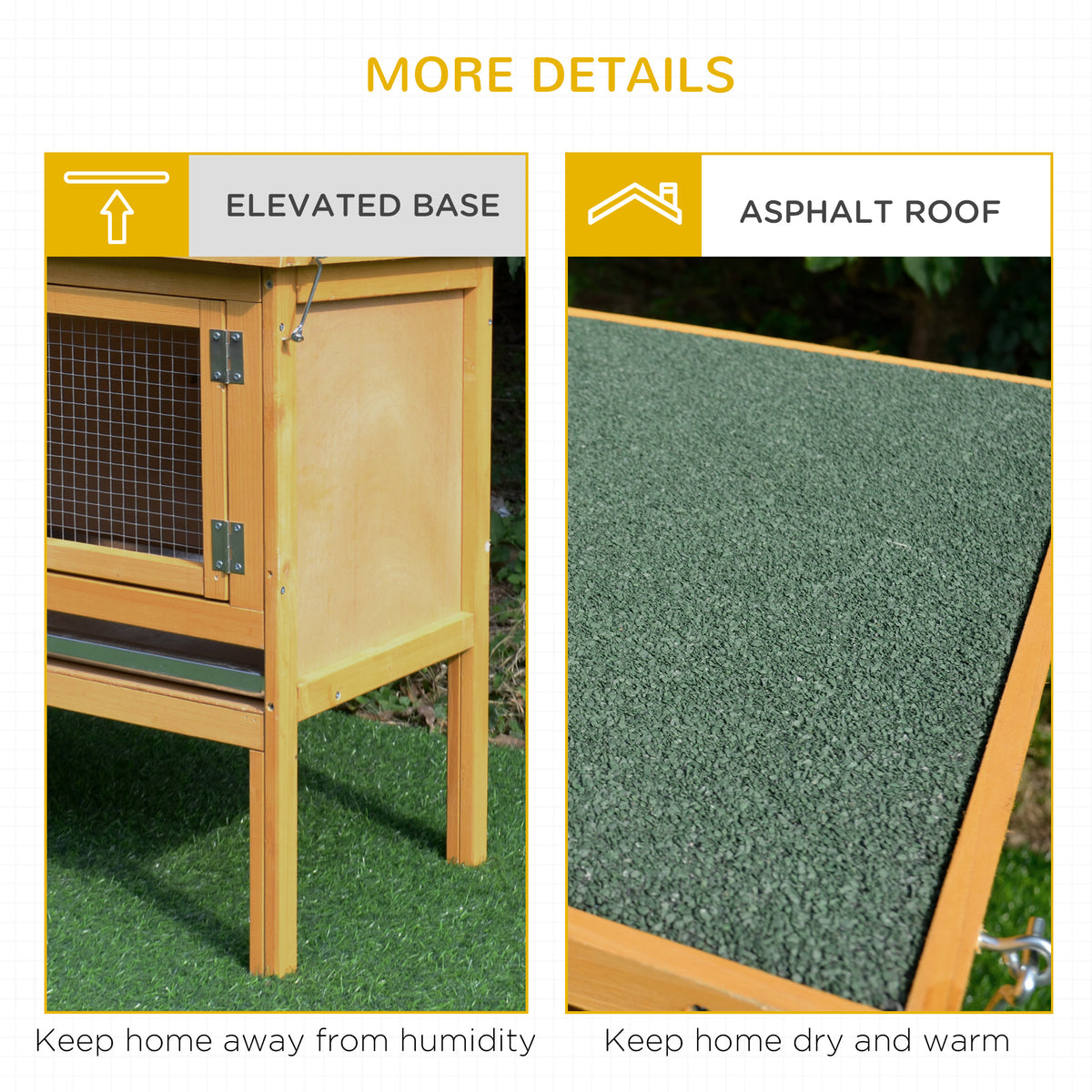 Wooden Rabbit Hutch Bunny Cage with Openable Waterproof Roof, No Leak Tray Solid Fir Wood Build for Rabbits, Chickens, Ducks, Indoor/Outdoor