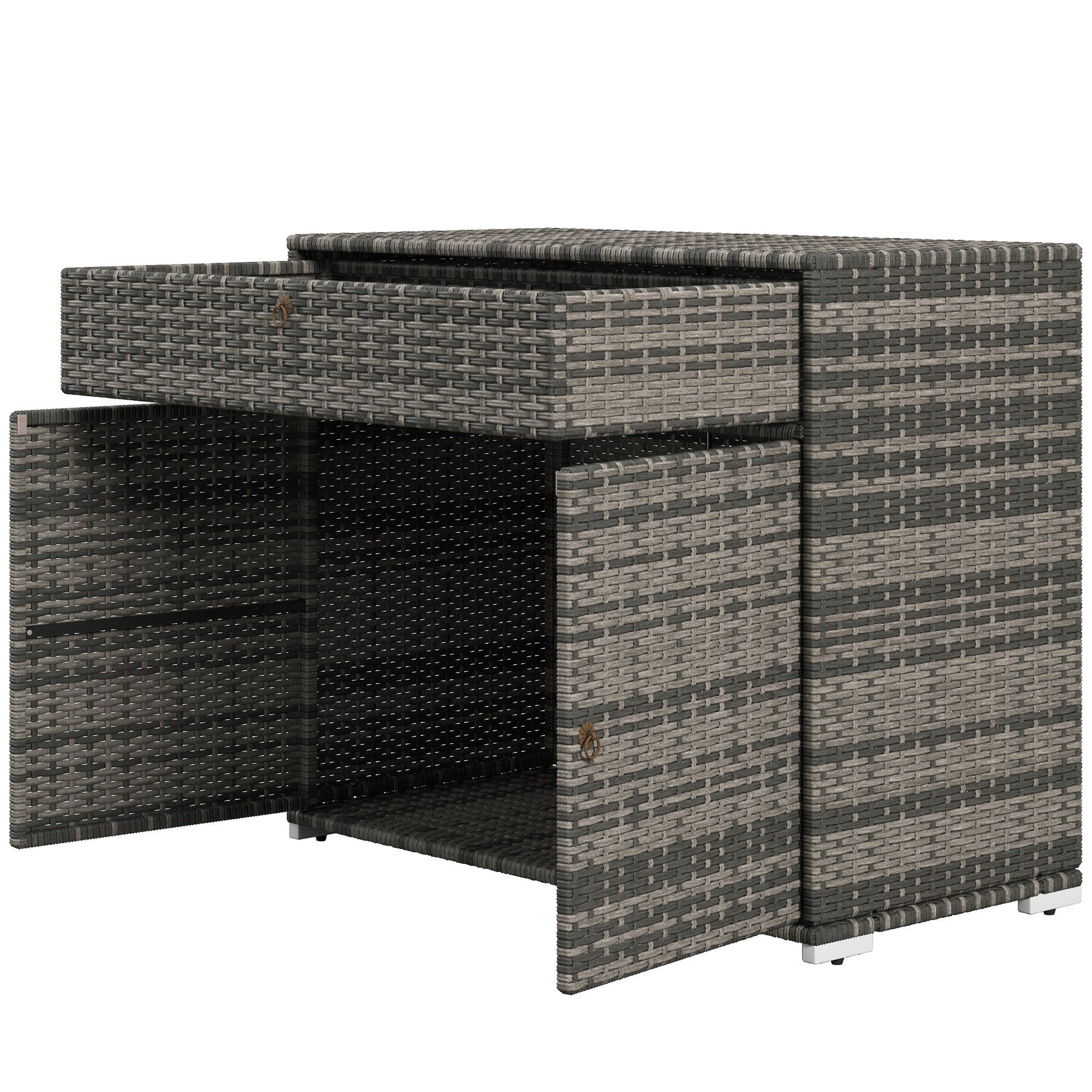 Outdoor Storage Cabinet, Waterproof PE Rattan Cabinet with Drawer for Indoor, Outdoor Swimming Pool, Gray - Gray