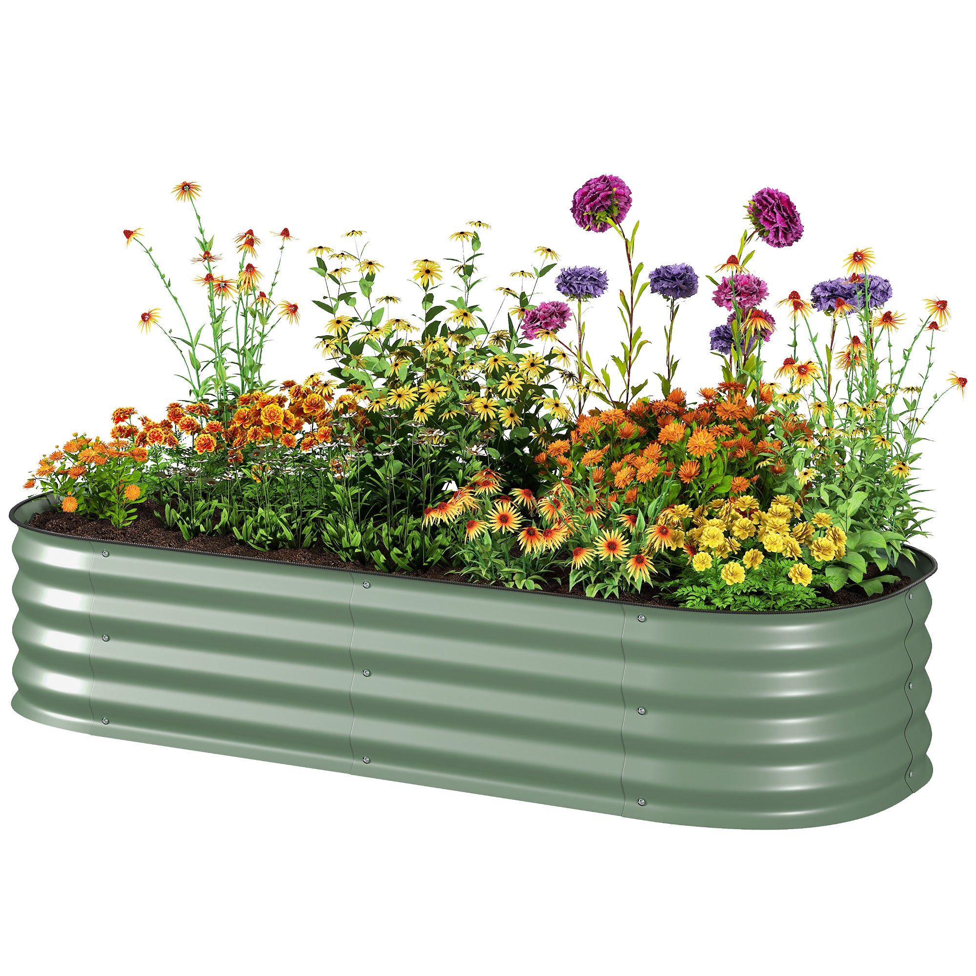 4.9' x 2' x 1' Galvanized Raised Garden Bed Kit, Metal Planter Box with Safety Edging, Green - Green