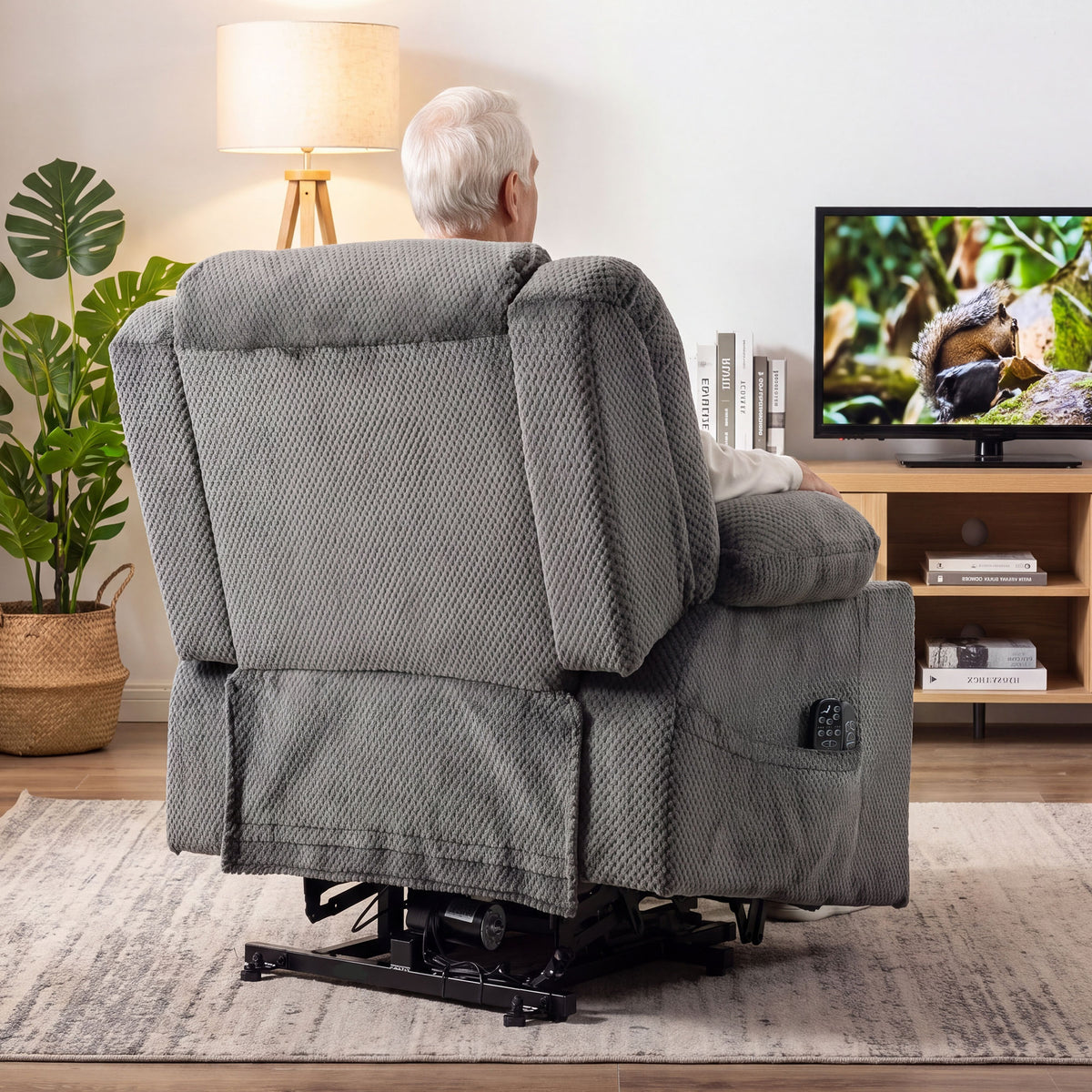 Dual Motor Power Lift Recliner Chair with Massage and Heat for Elderly, 180° Flat Recline, Wide Seat, Dark Gray