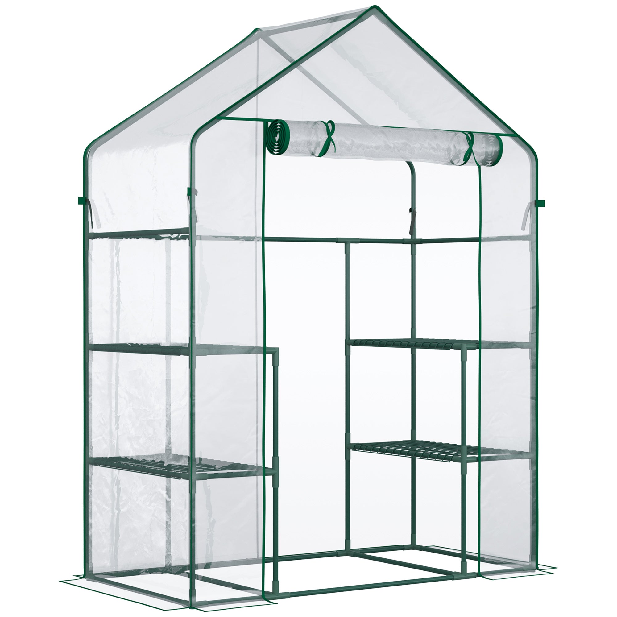 5' x 2.5' x 6.5' Mini Walk-in Greenhouse Kit, Portable Green House with 3 Tier Shelves, Roll-Up Door, and Weatherized Plastic Cover for Backyard Garden, Clear - Clear