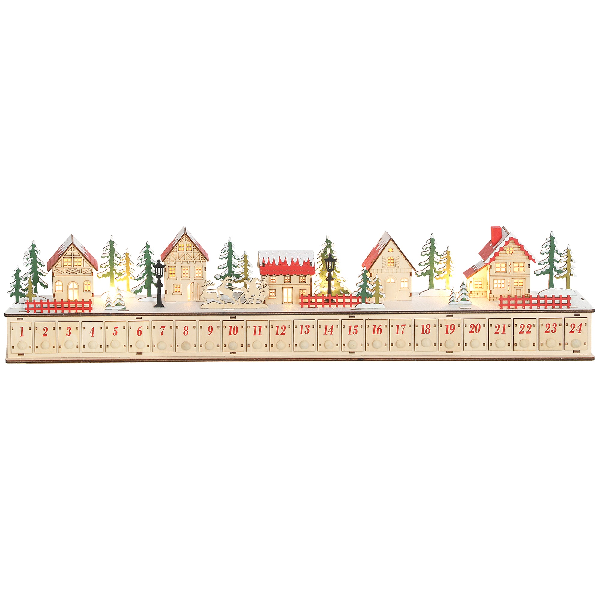 Christmas Advent Calendar with 24 Countdown Drawers and LED Lights, Wood-Effect Advent Calendar, Battery Operated