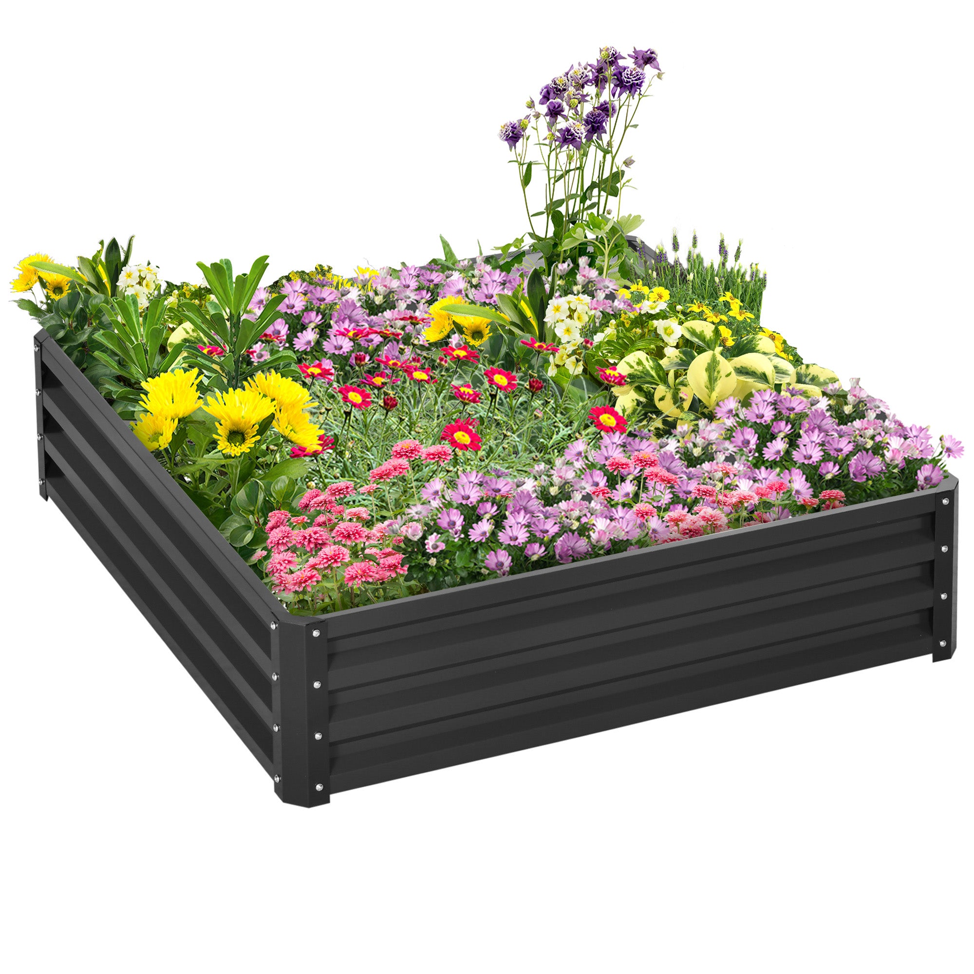Galvanized Raised Garden Bed, 4' x 4' x 1' Metal Planter Box, for Growing Vegetables, Flowers, Herbs, Succulents, Gray - Gray