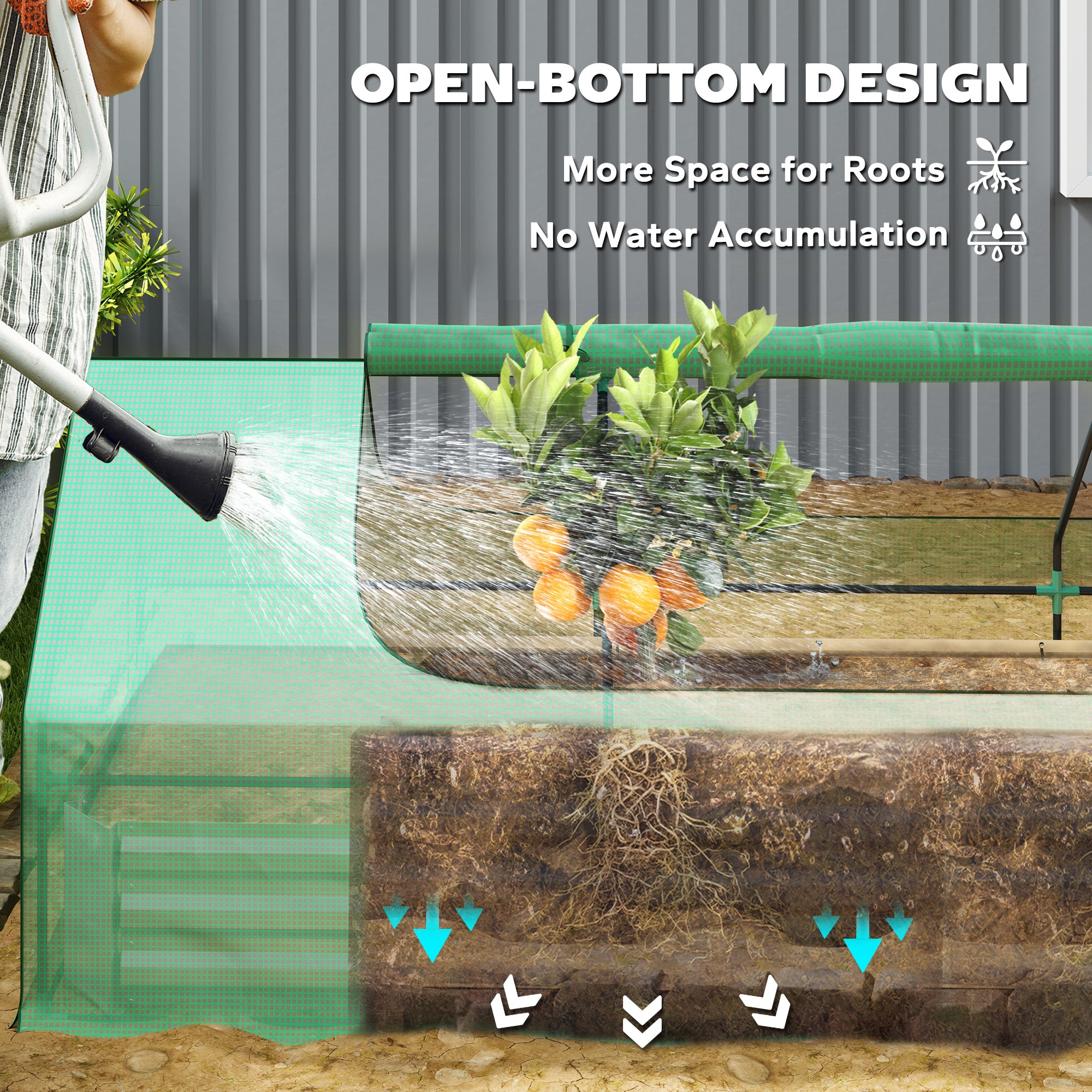 8.6 x 3 x 1ft Raised Garden Bed with Mini Greenhouse, Galvanized Raised Garden Bed with Cover for Herbs and Vegetables, Small Greenhouse for Patio Garden Balcony, Green and Silver - Green - Image 6