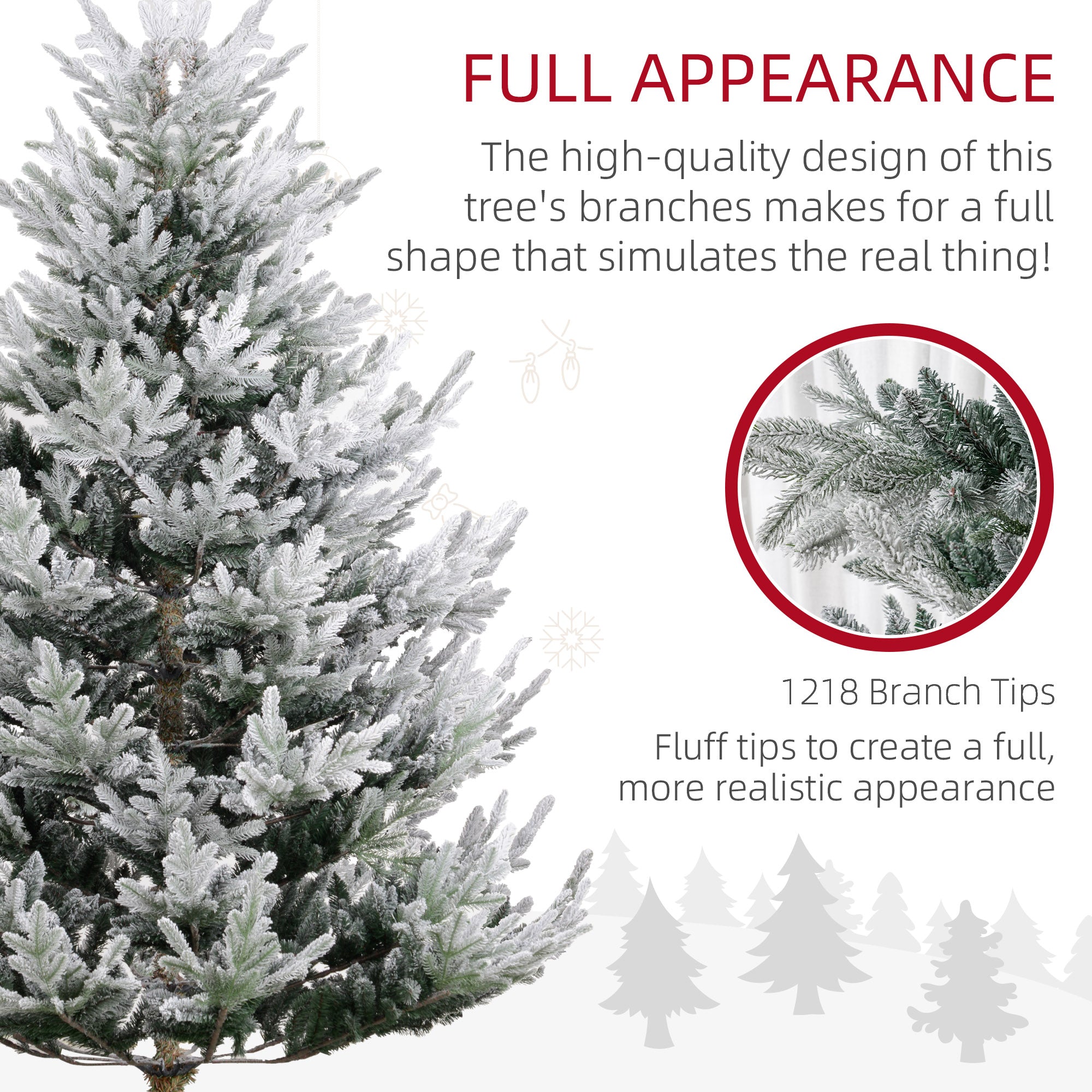 7.5 FT Artificial Christmas Tree, Flocked Hinged Xmas Tree with 1218 Tips, Steel Base, Auto Open, Green