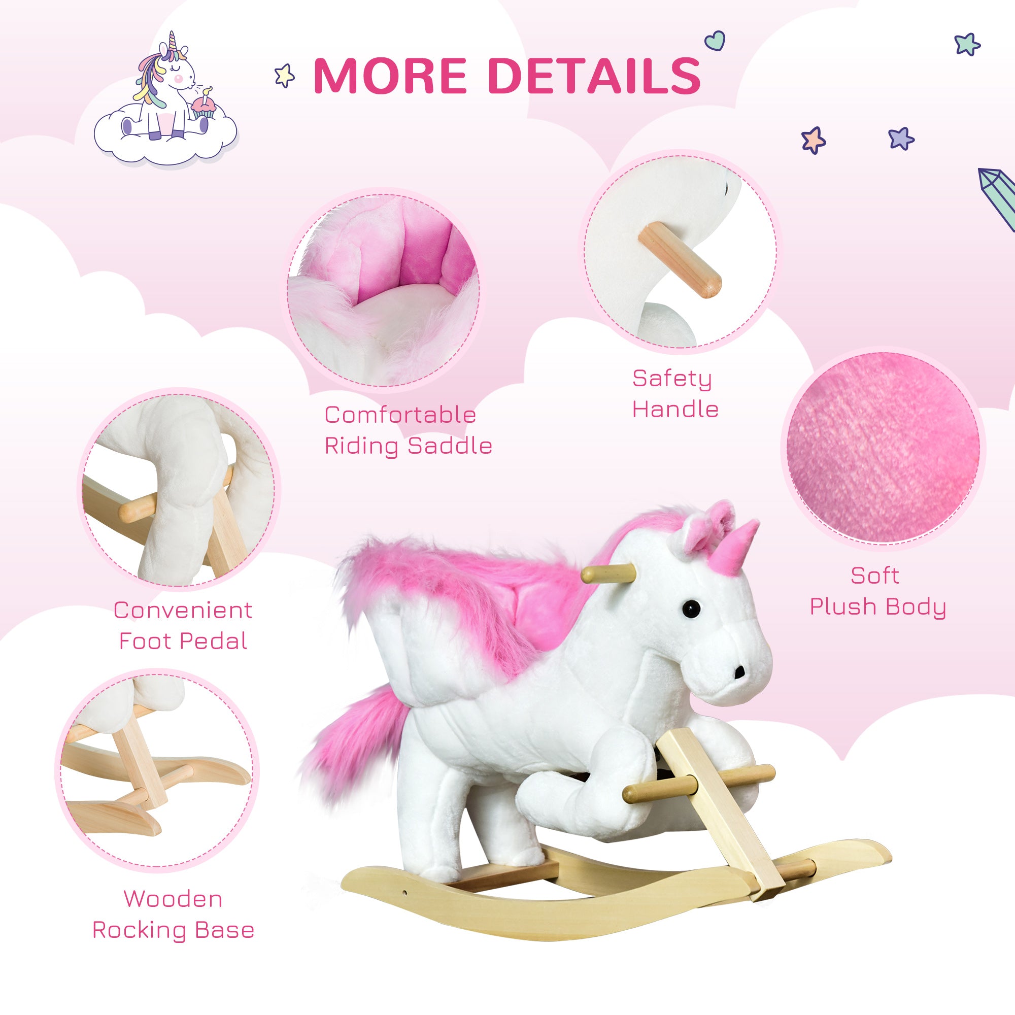 Unicorn Baby Rocking Horse Toy for Kids with Lullaby Song, Plush Ride on Horse with Heavy-Duty Support System, Pretend Play Interactive Toy for Toddlers 18-36 Months