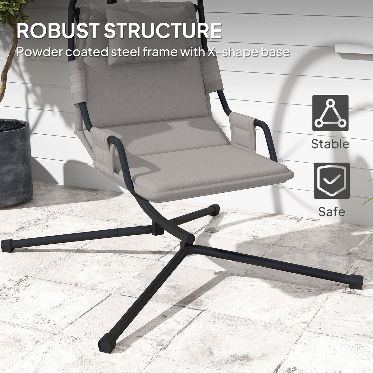Hammock Chair with Stand and PA Coating Cushion, Hanging Swing Chair with Steel Frame for Indoor and Outdoor, Gray